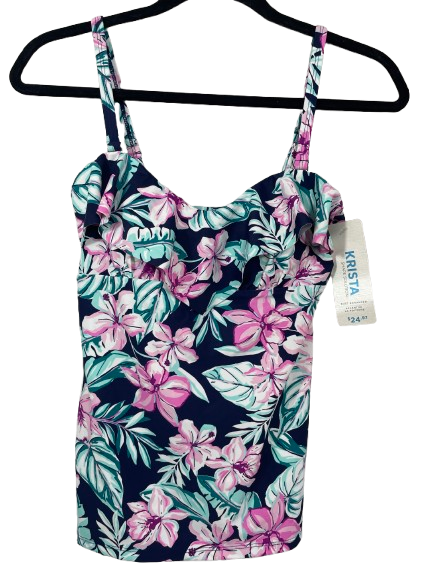 Krista Shape Solution size small navy tropical floral Bust Enhancer tankini top front