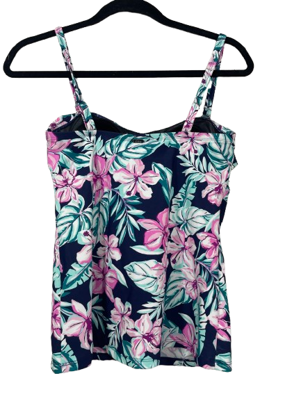 Krista Shape Solution navy pink aqua tropical floral tankini top back