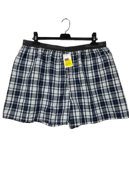 Fruit of the Loom Men's 2XL Navy Plaid Woven Boxer Shorts Front