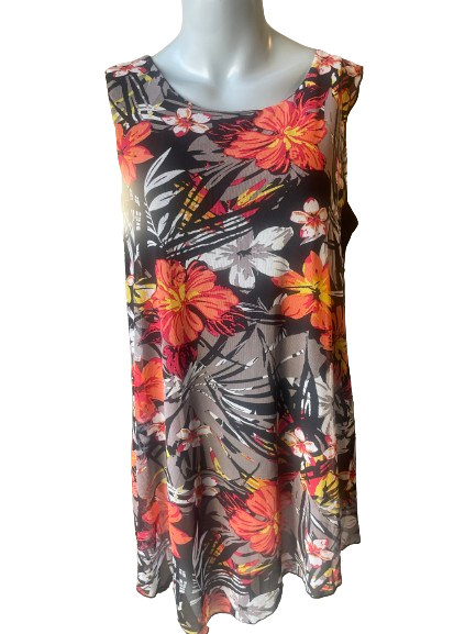 sleeveless black orange floral blouse