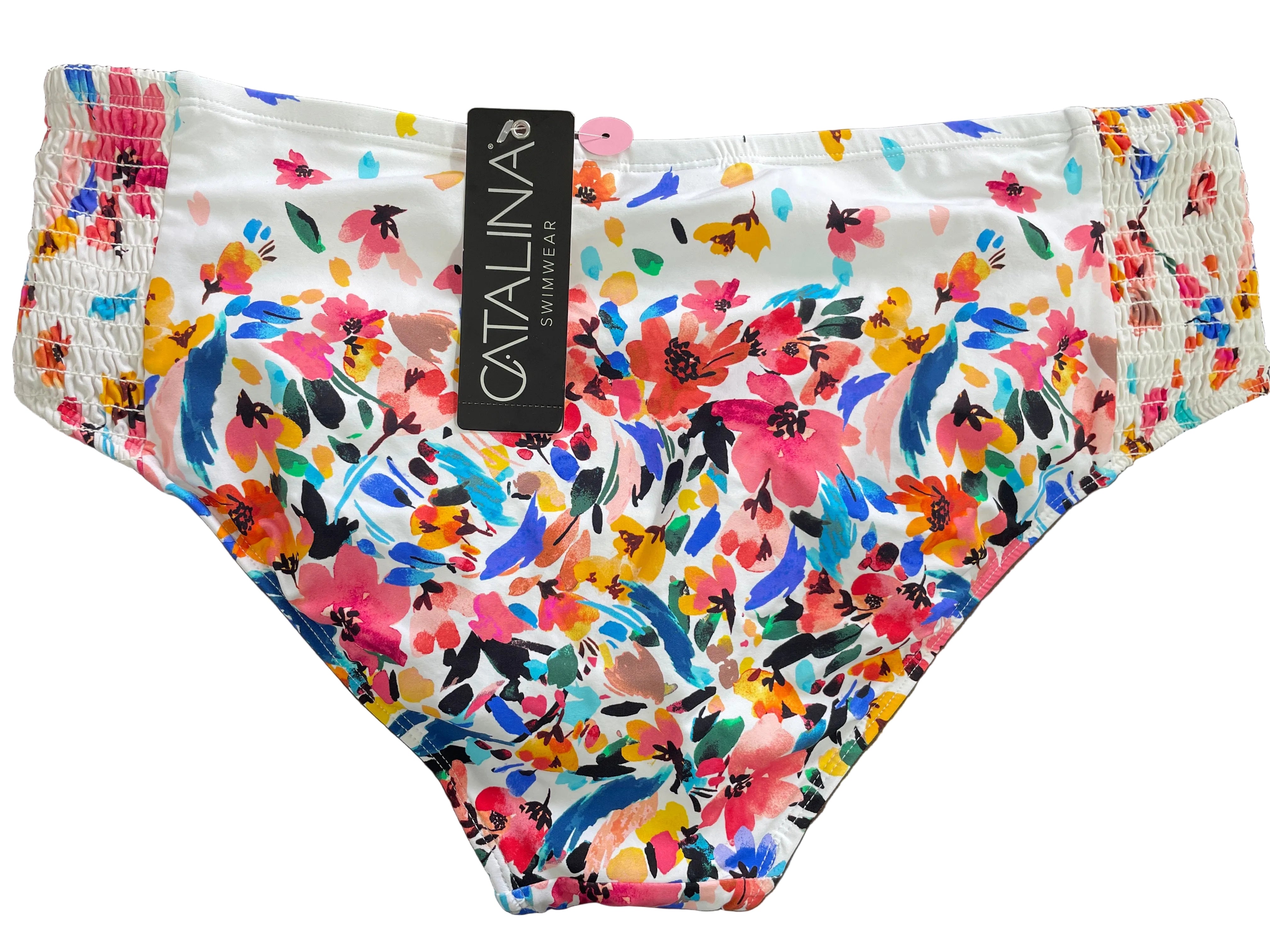 Catalina women's large multicolour floral smocked side bikini bottom back