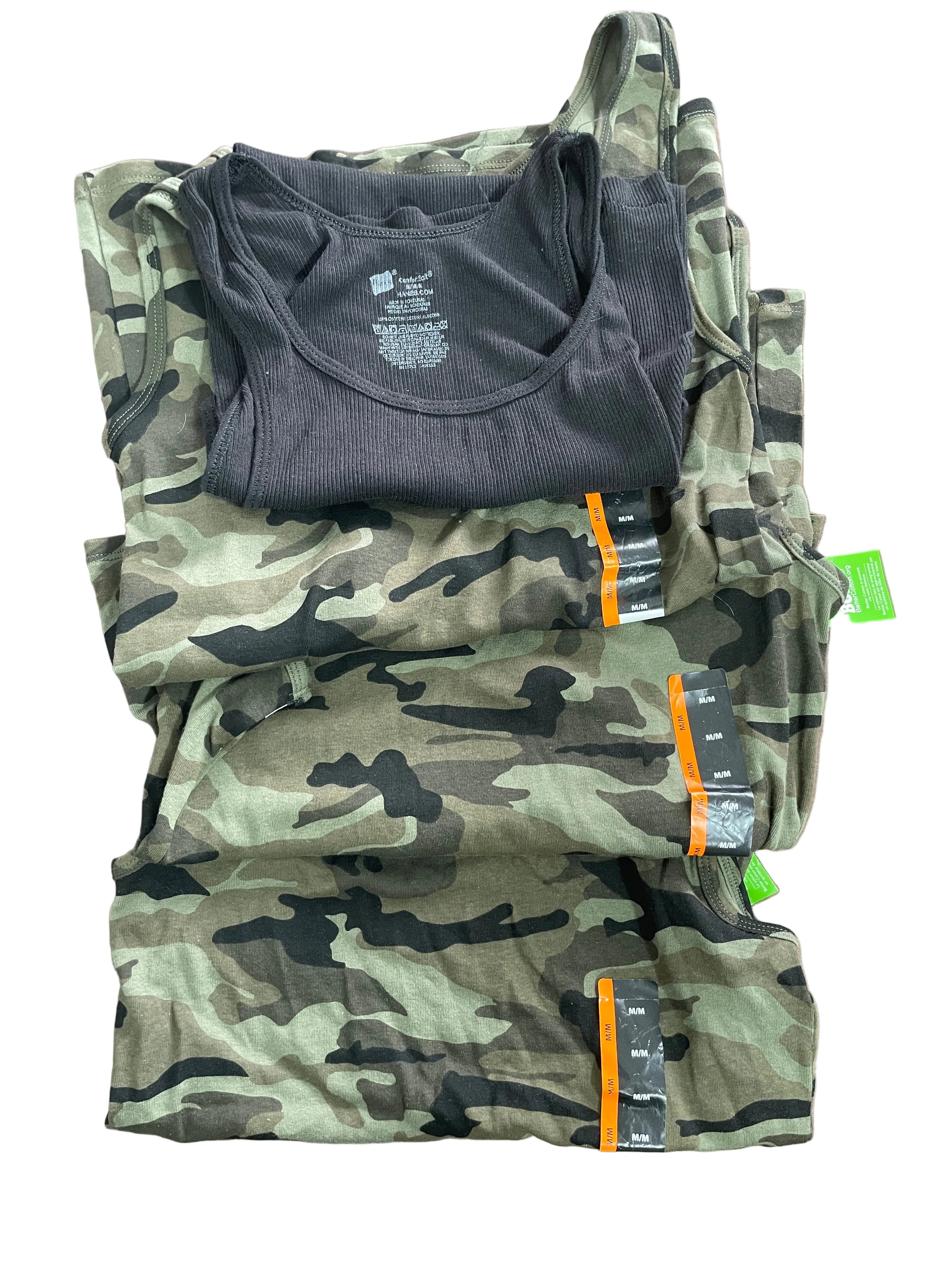 Men's Medium George camouflage and Hanes black tank tops 4-pack