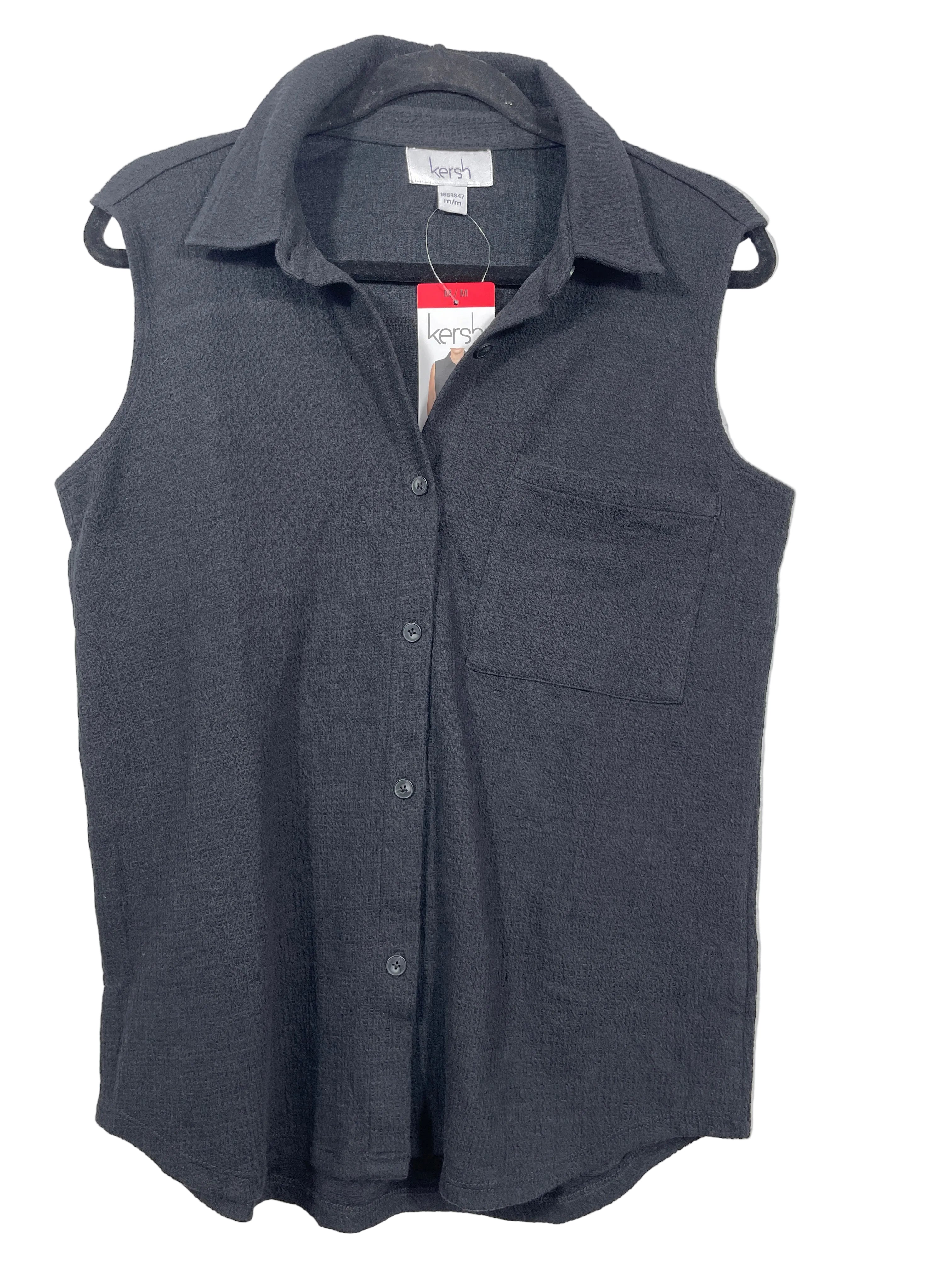 Kersh women’s Medium black sleeveless button-down shirt front