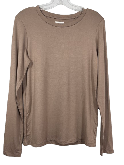 TKEES women’s Medium brown viscose blend long sleeve top front
