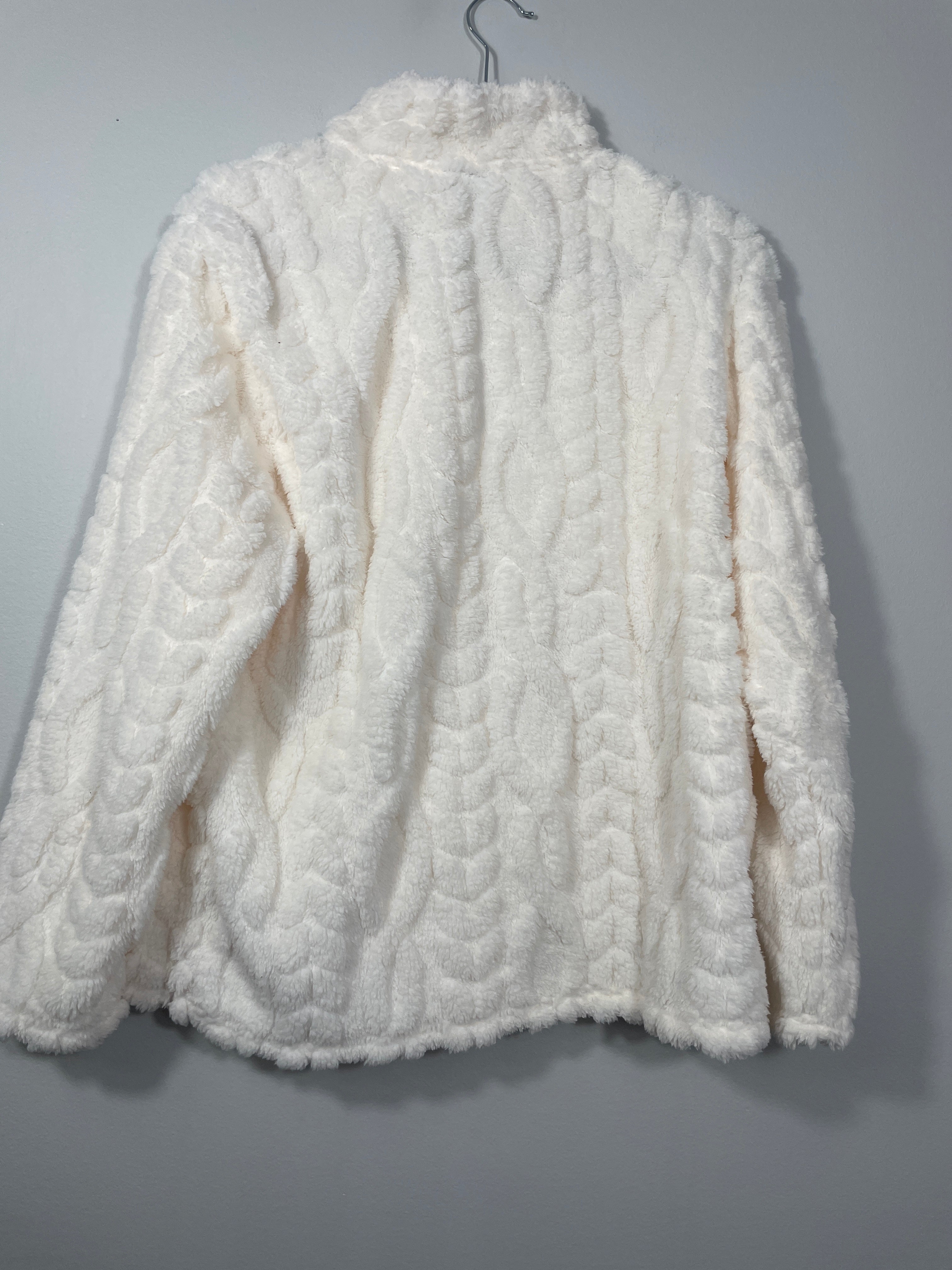 32 Degrees Heat women's Large ivory plush fleece snap pullover back