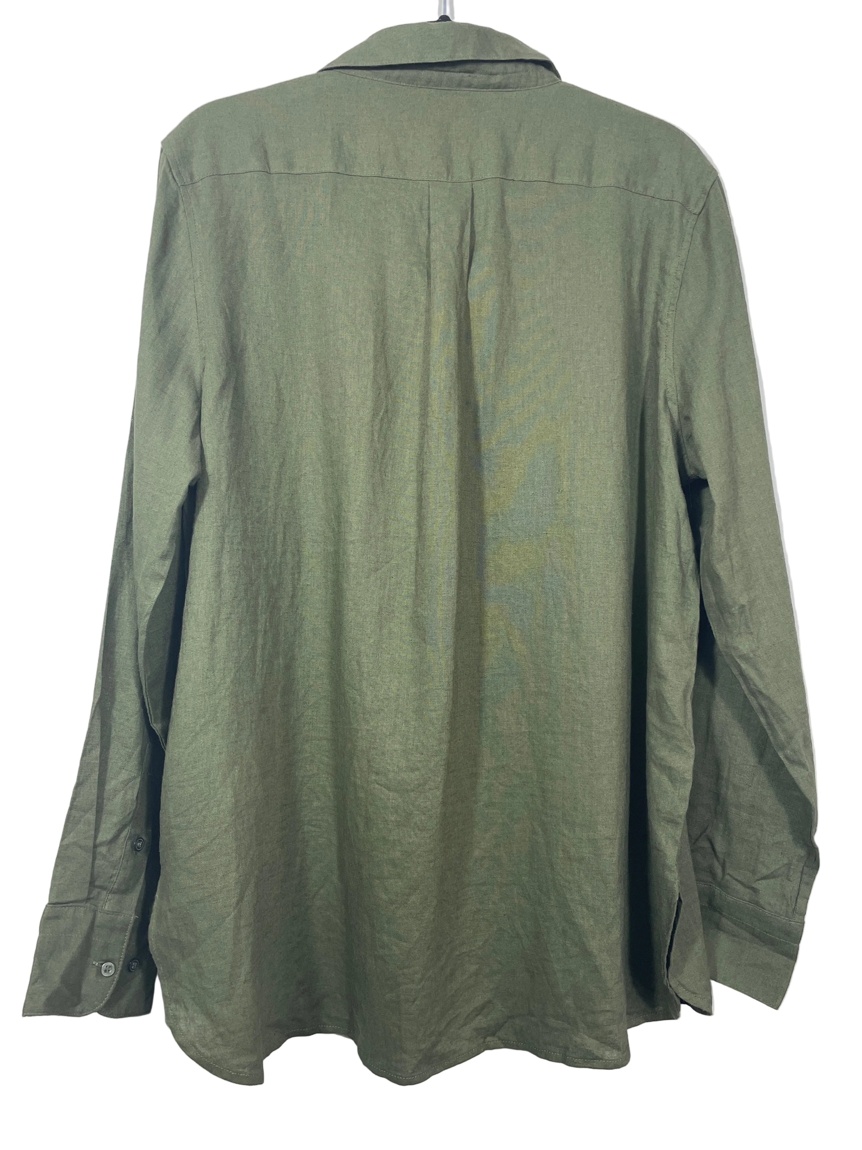 Banana Republic women's Large olive linen blend button down shirt back