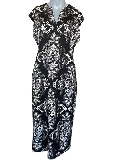 black and white geometric patterned dress sleeveless