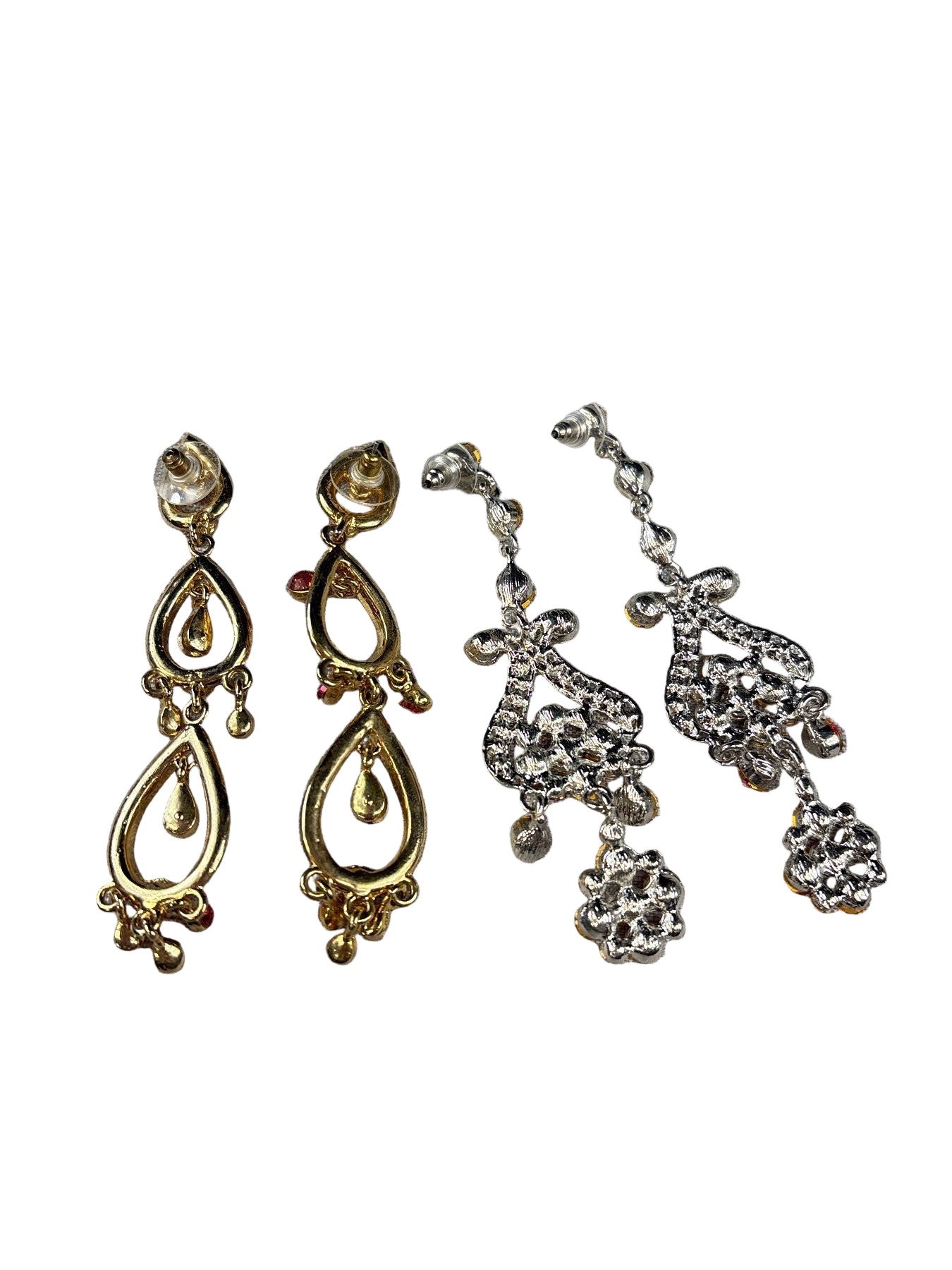 back view of two dangling earrings