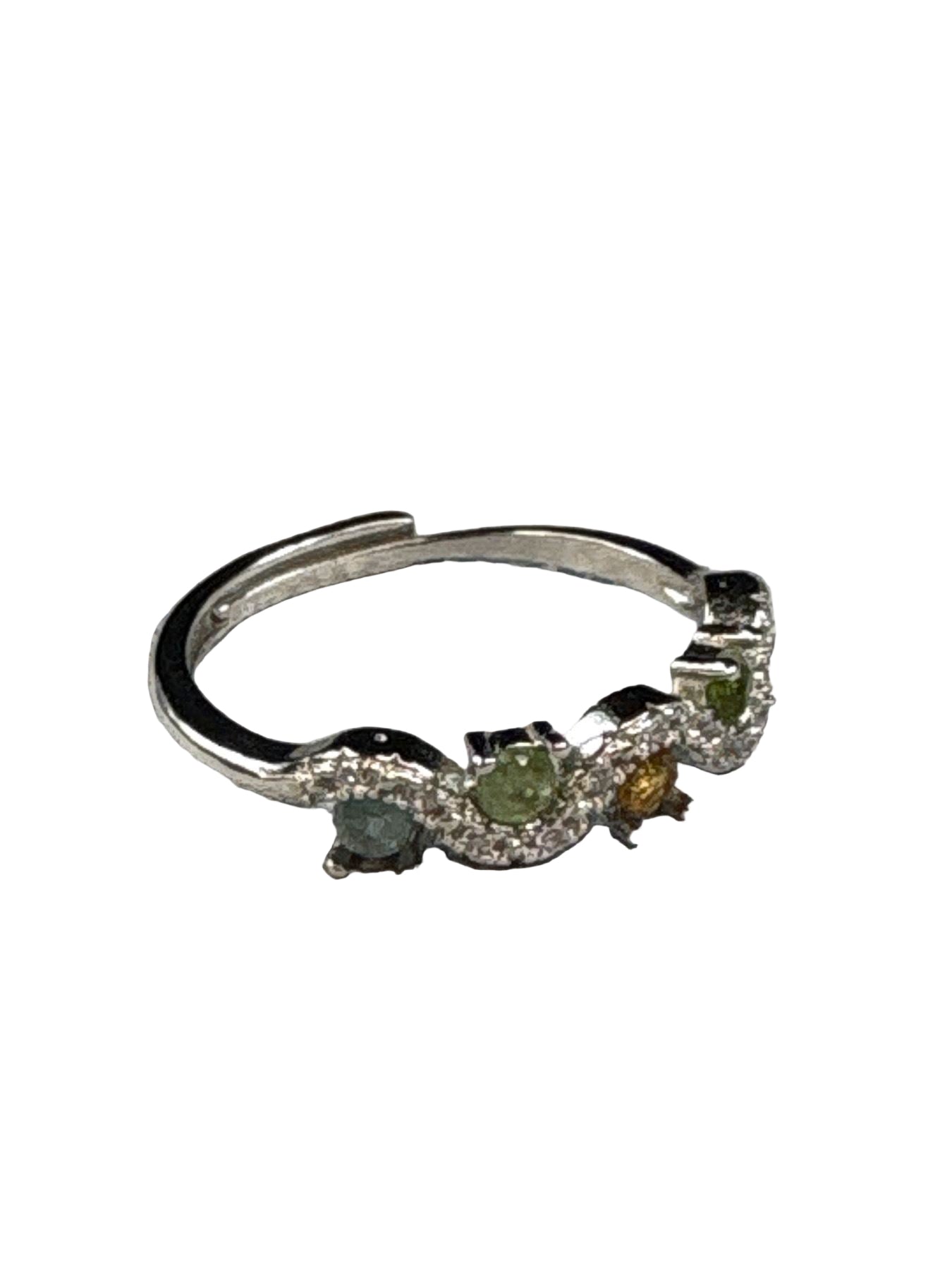 Side view of genuine tourmaline adjustable ring