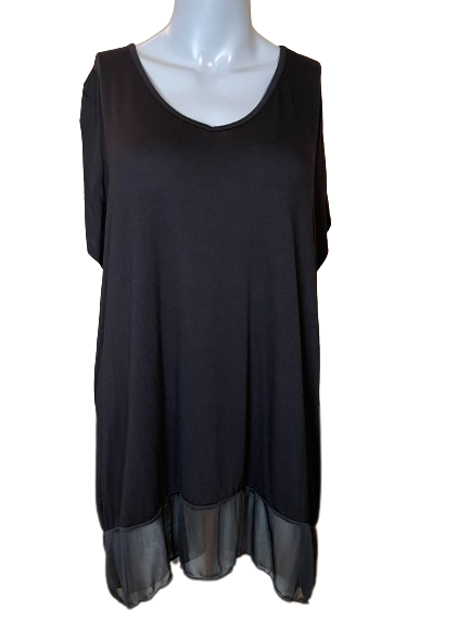 susan Lawrence black 2 piece set, this is the top with sheer hem