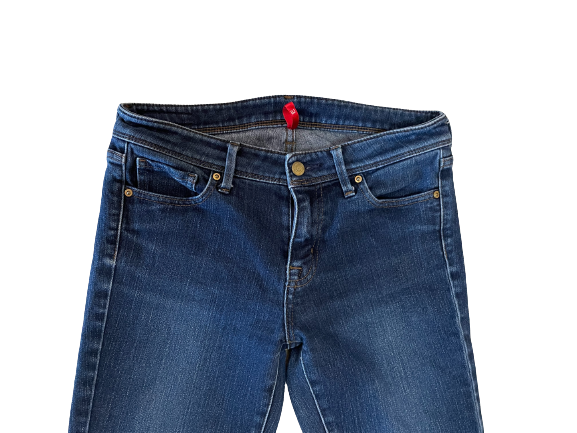 A pair of UJ UNIQLO Skinny Fit Straight Middle Rise Jeans in blue color, front view