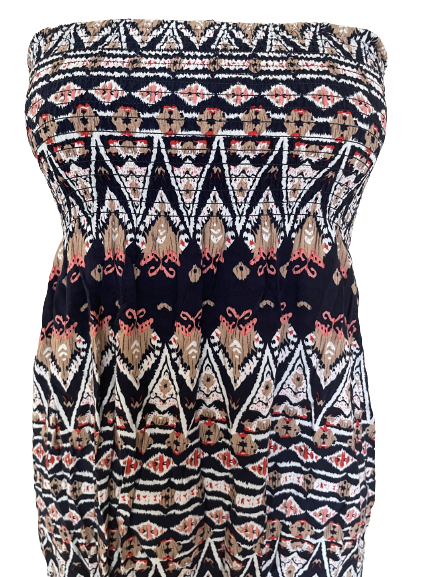 close up of aztec print on tube dress