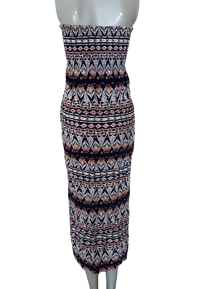 Papillon aztec print tube dress back view