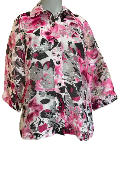 pink black sheer floral blouse
