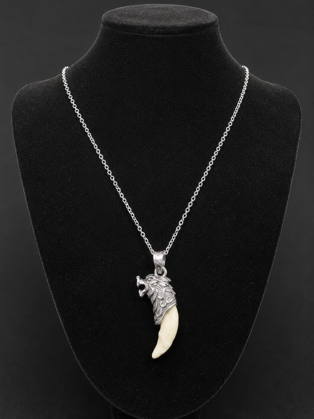 Gold tone faux tooth pendant costume jewellery necklace front view