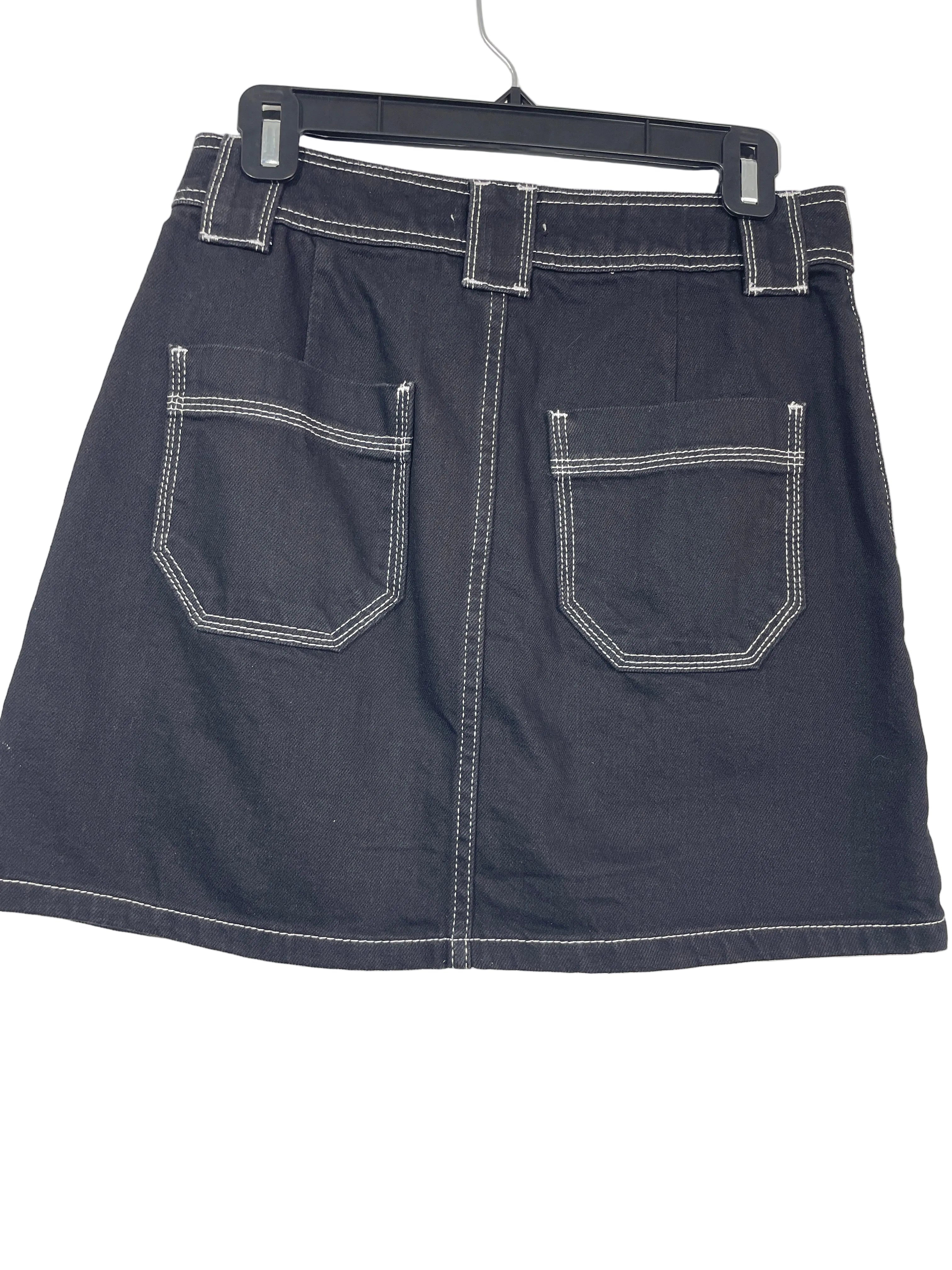 Topshop size 6 black denim mini skirt white contrast stitching back