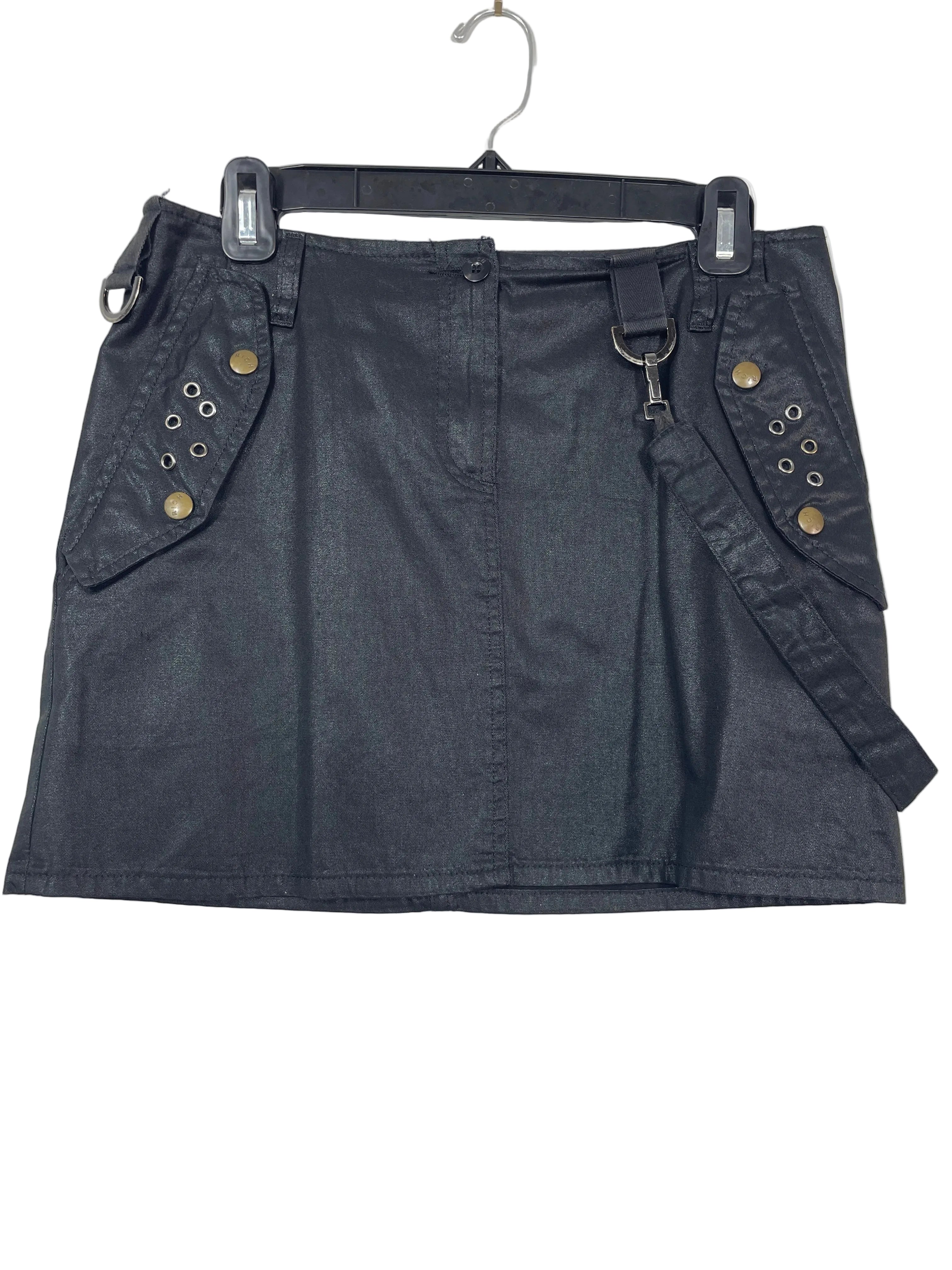 Vintage Richmond Denim Small black coated utility mini skirt front
