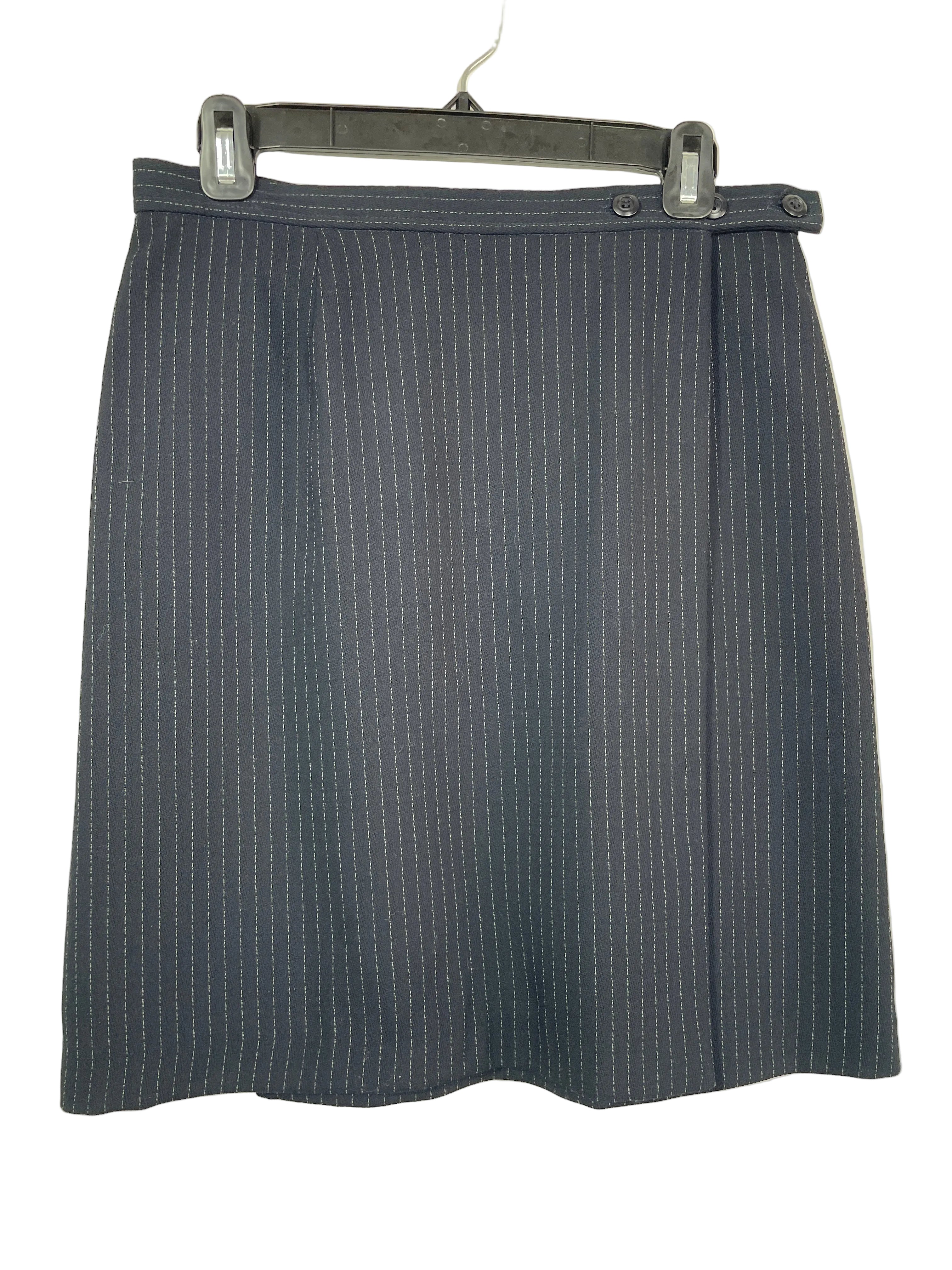 JACOB size 9/10 charcoal pinstripe A-line skirt front