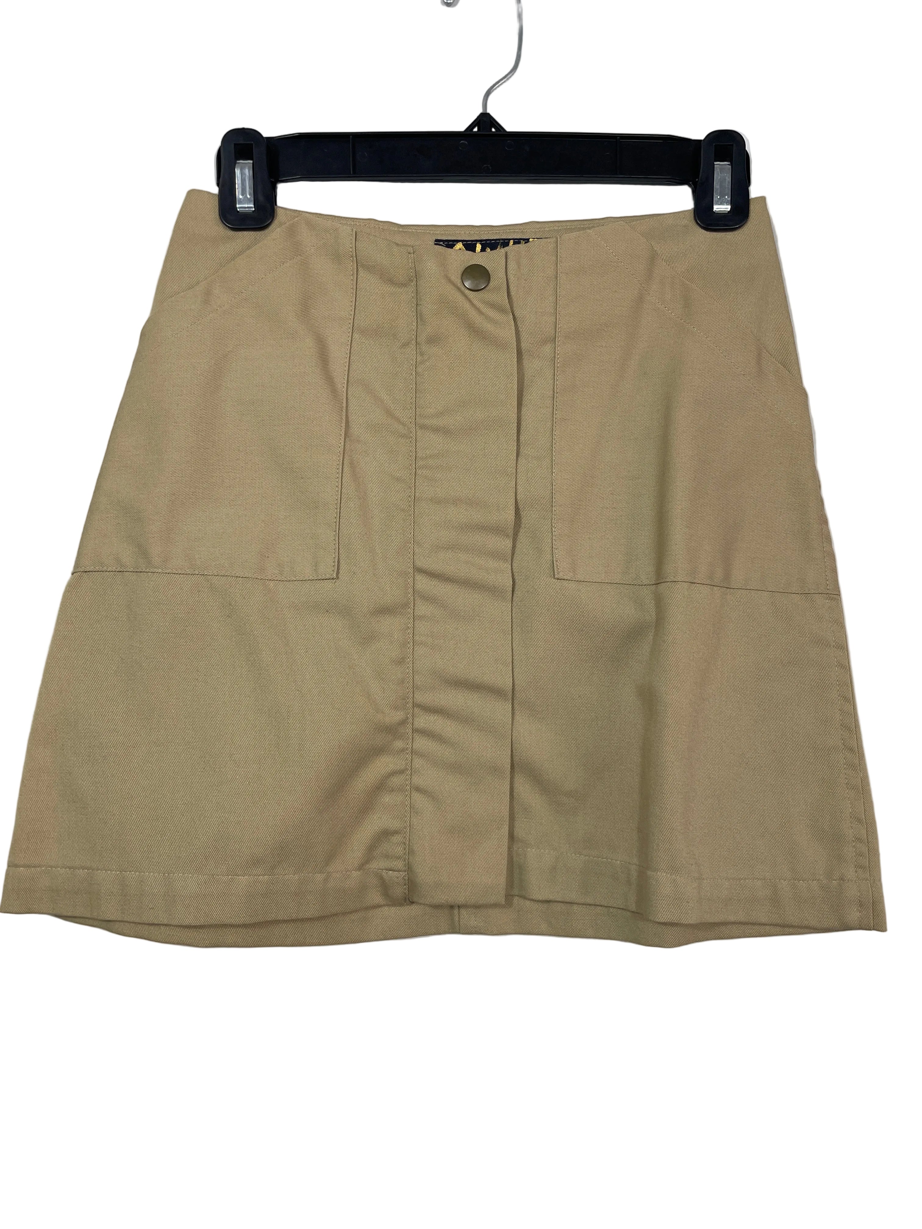 Al’Ni size 4 khaki cotton utility mini skirt front