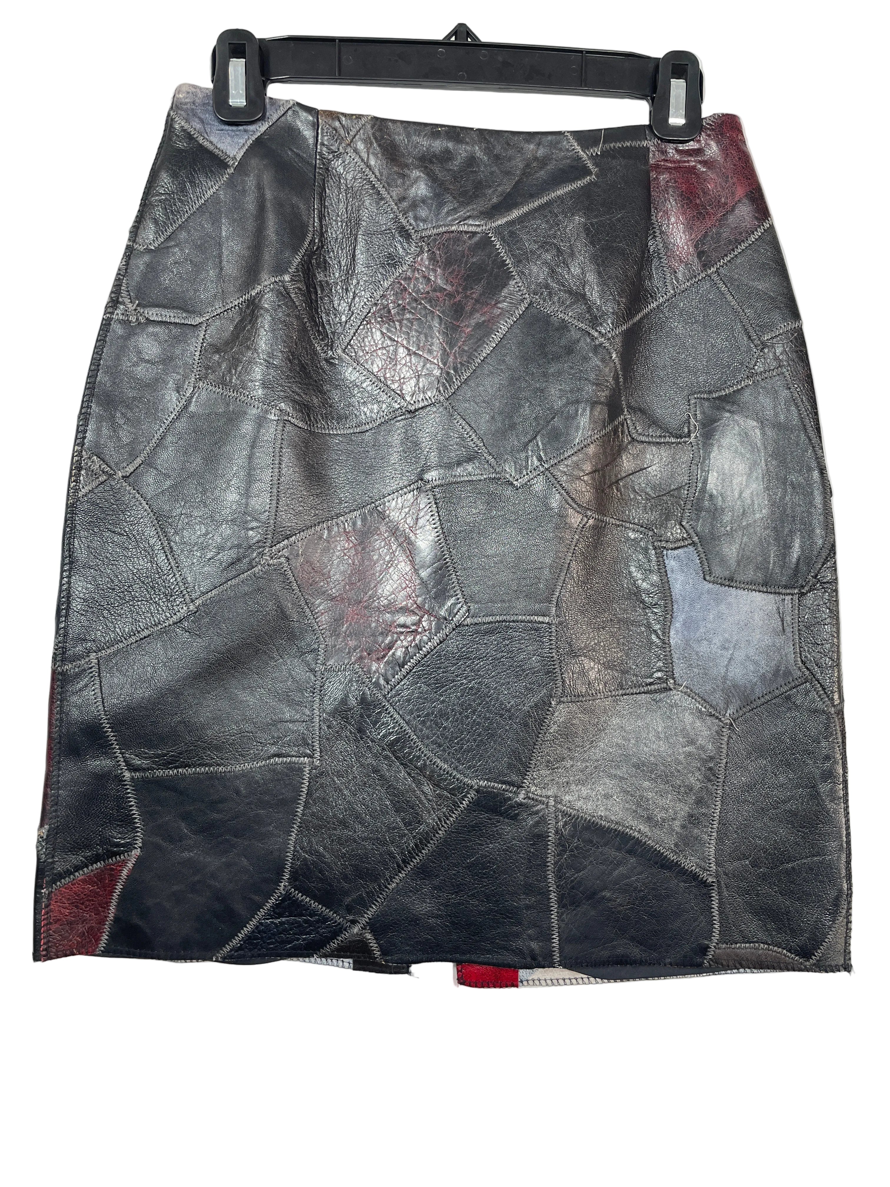 Alberto Makali size 4 black patchwork genuine leather pencil skirt front