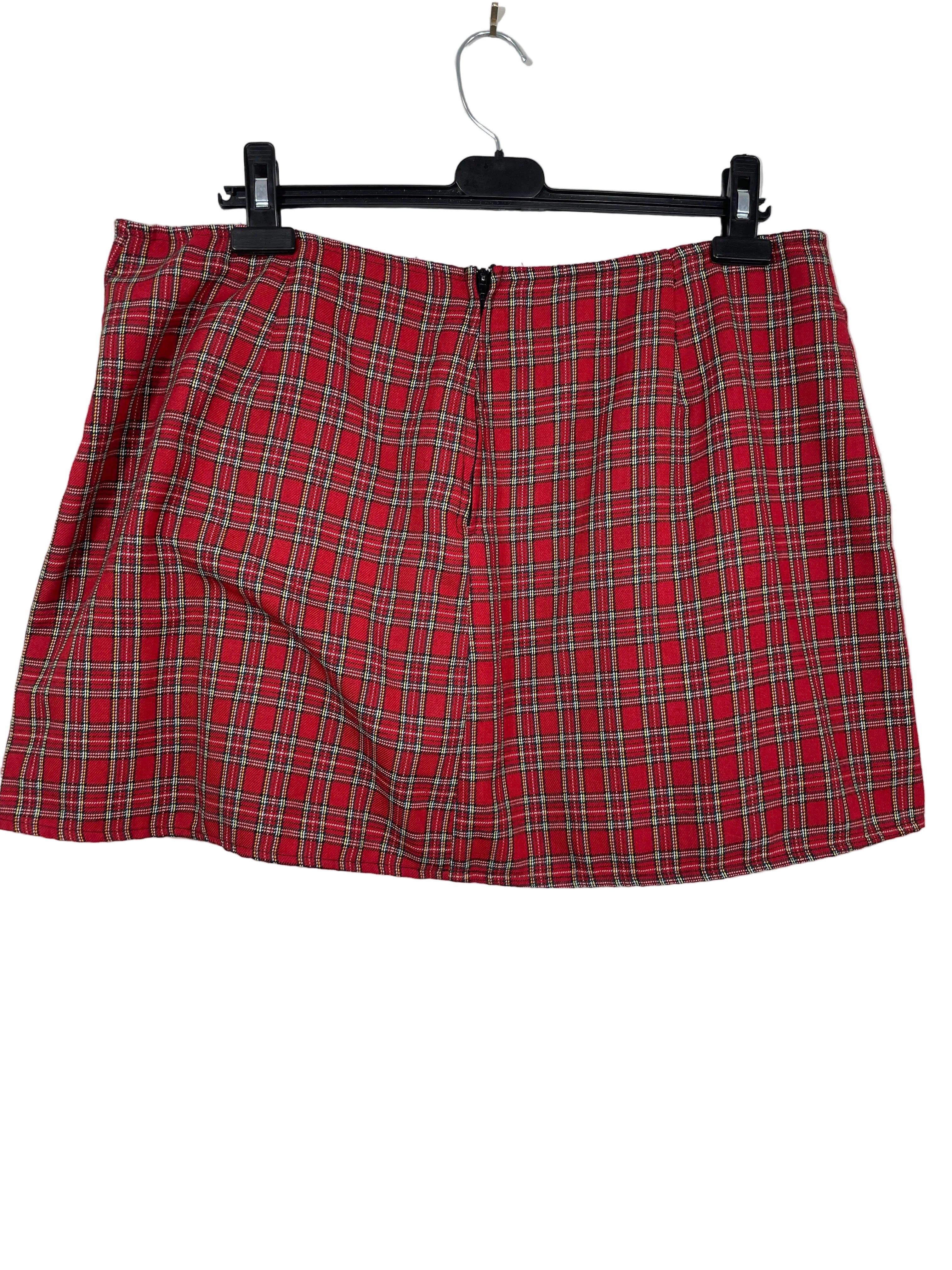 One Life 2 Live 38 inch red tartan plaid lace-up mini skirt back view