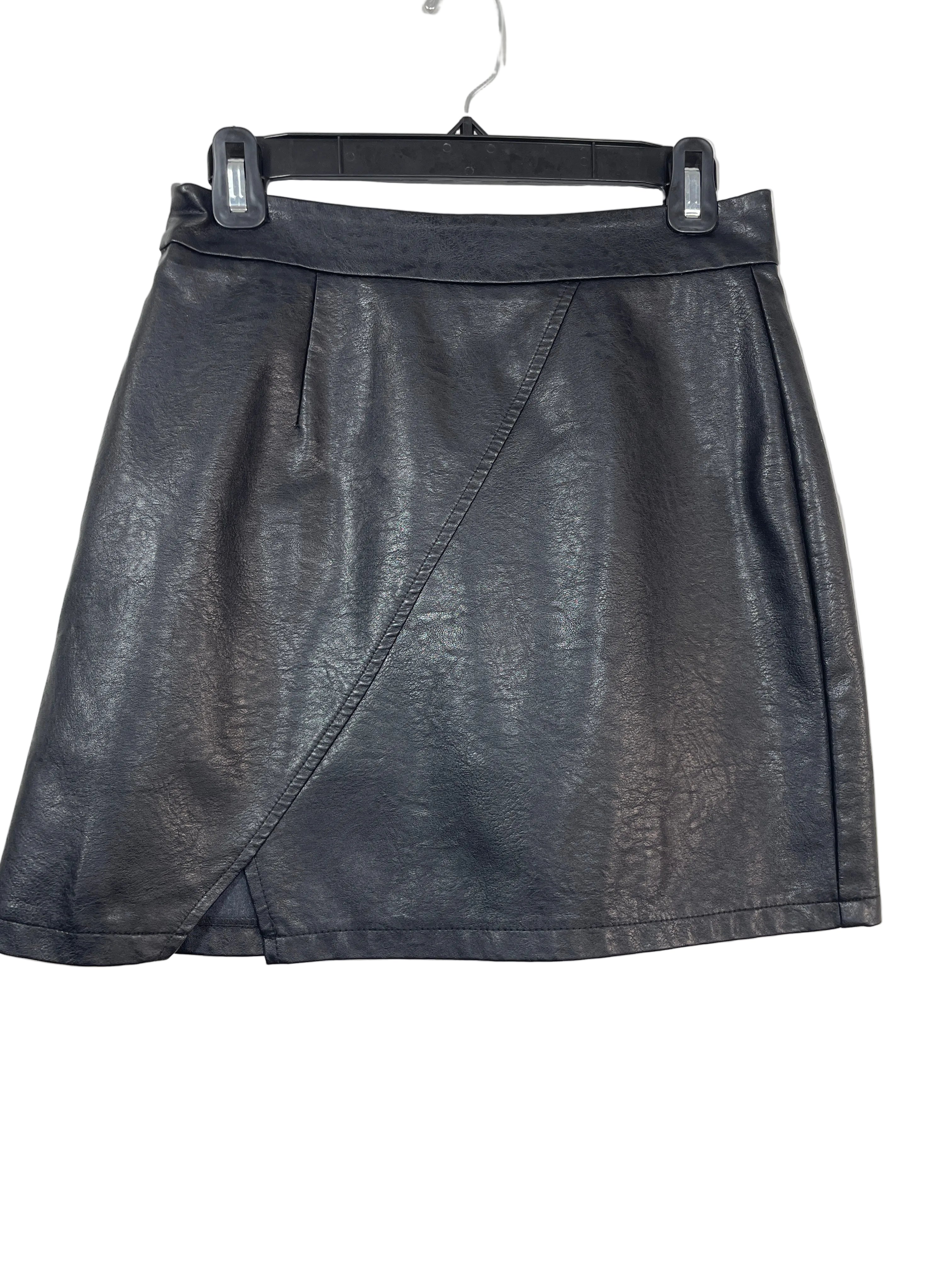 Unbranded 29 inch black faux leather wrap front skort