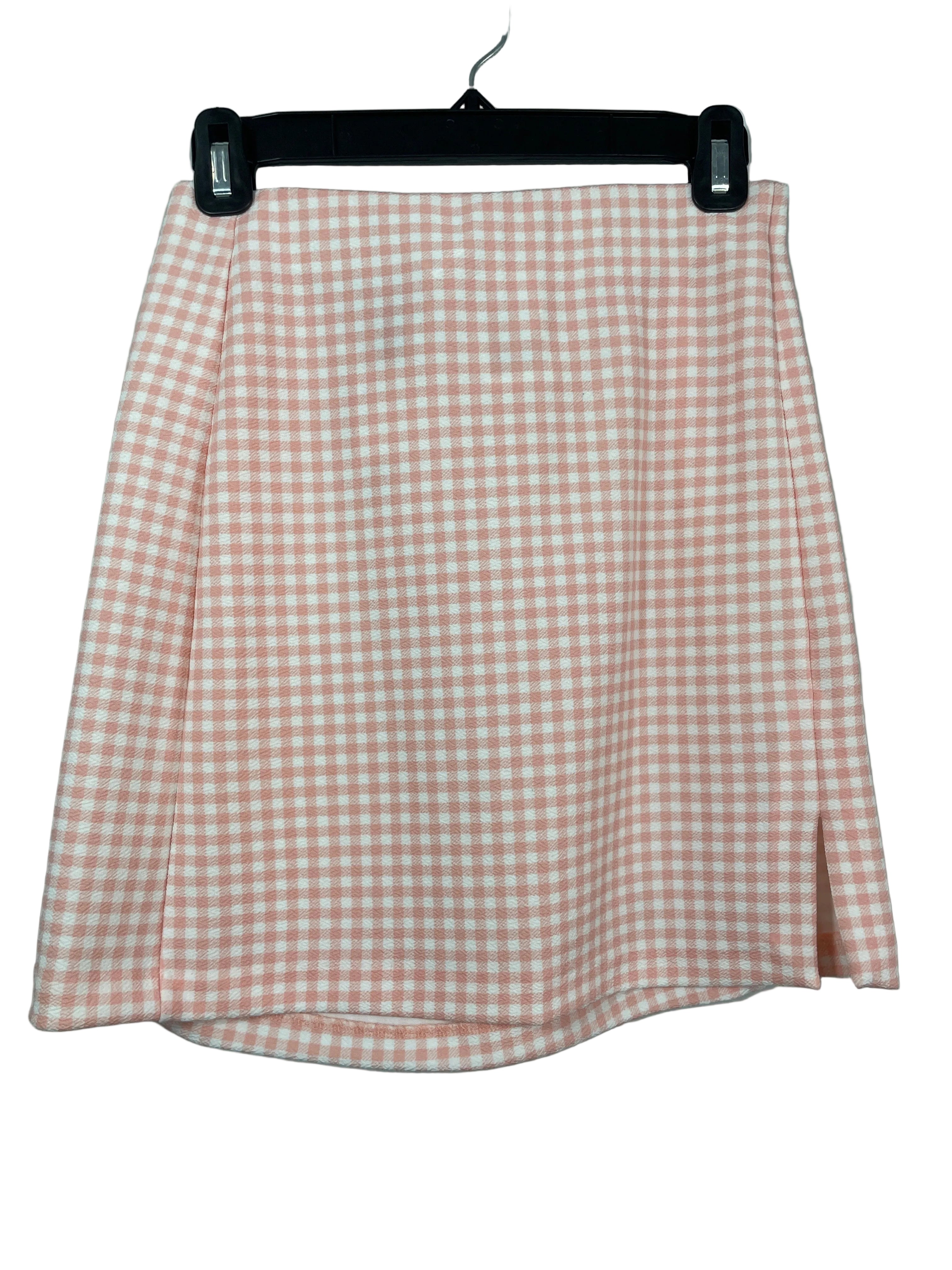 H&M Divided size S pink and white gingham A-line skirt front