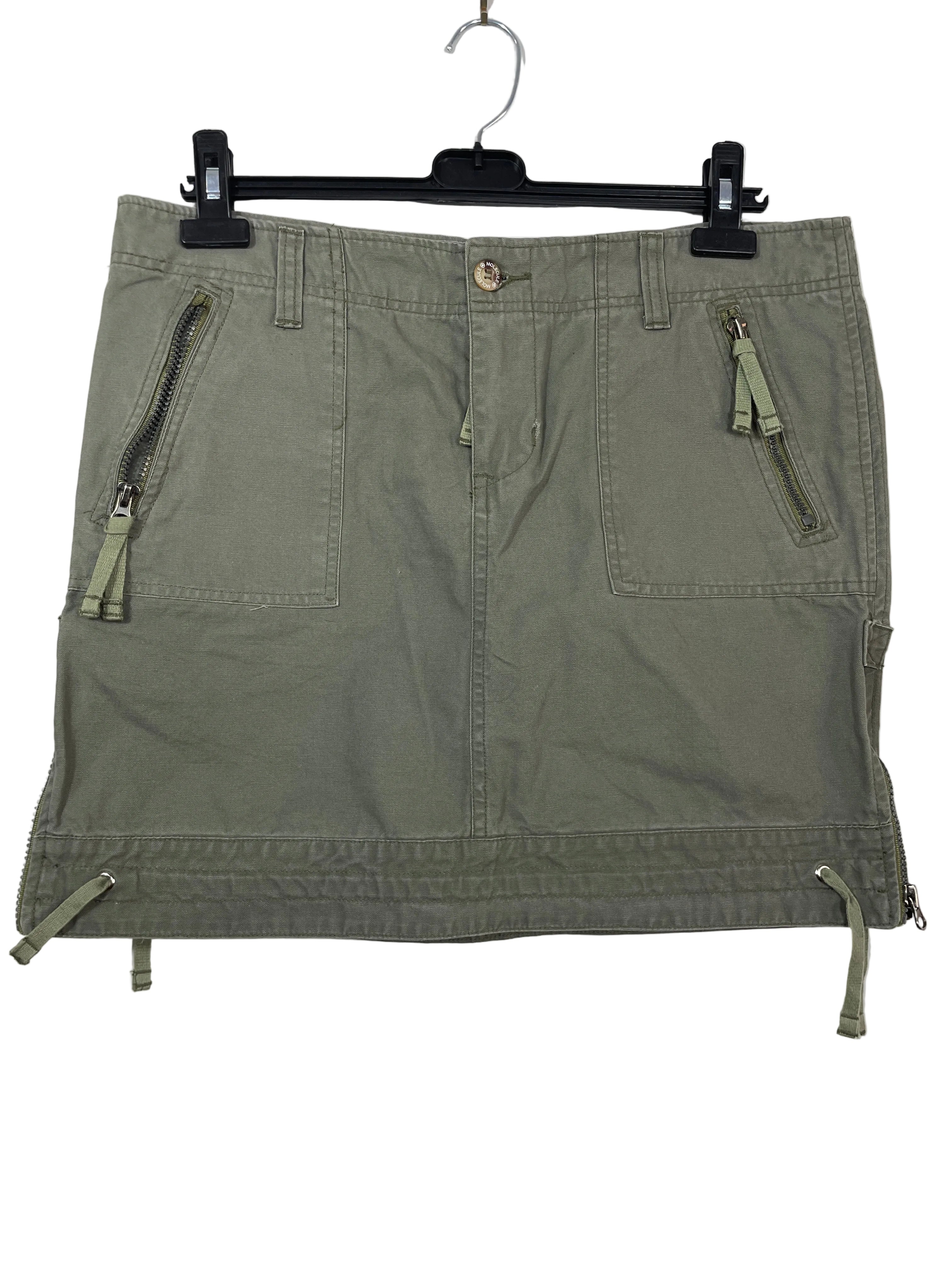 Molecule XL olive green cargo utility mini skirt front view