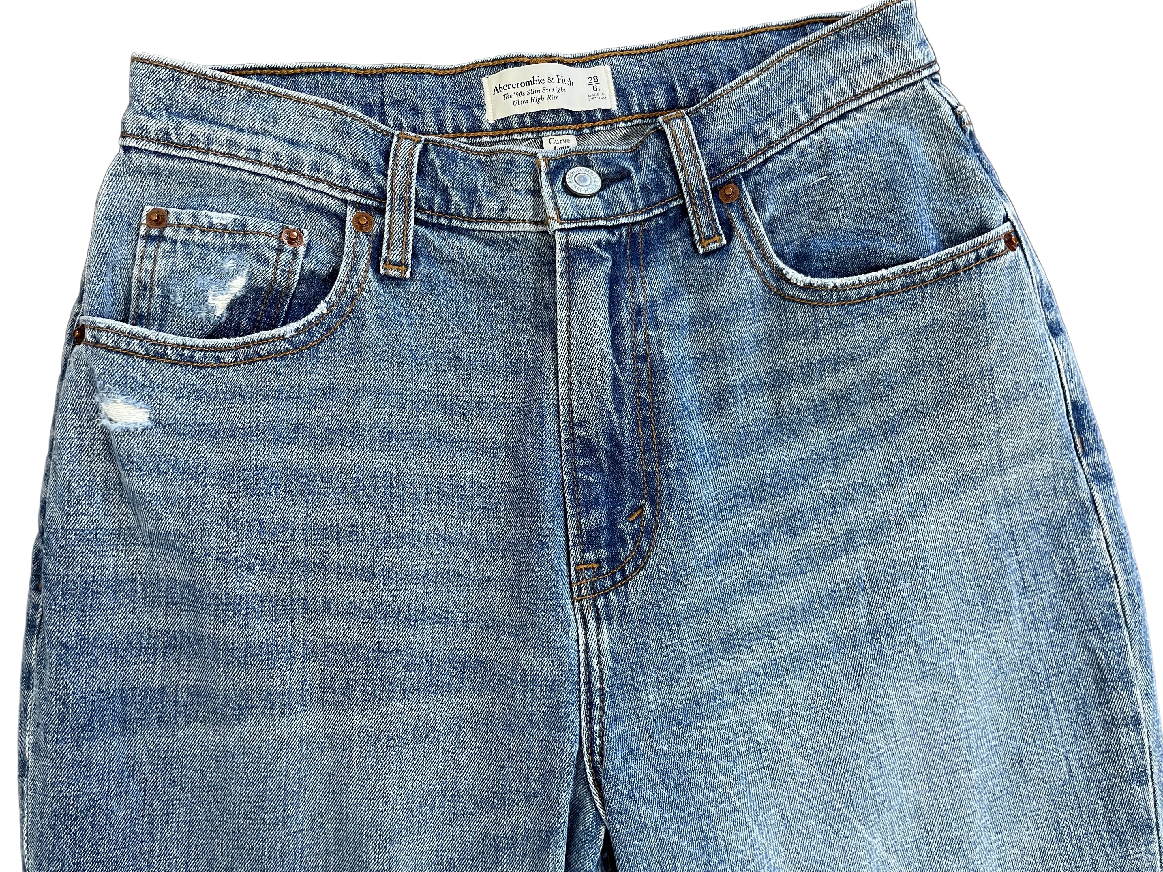 Abercrombie Curve Love size 28 ultra high rise distressed jeans front