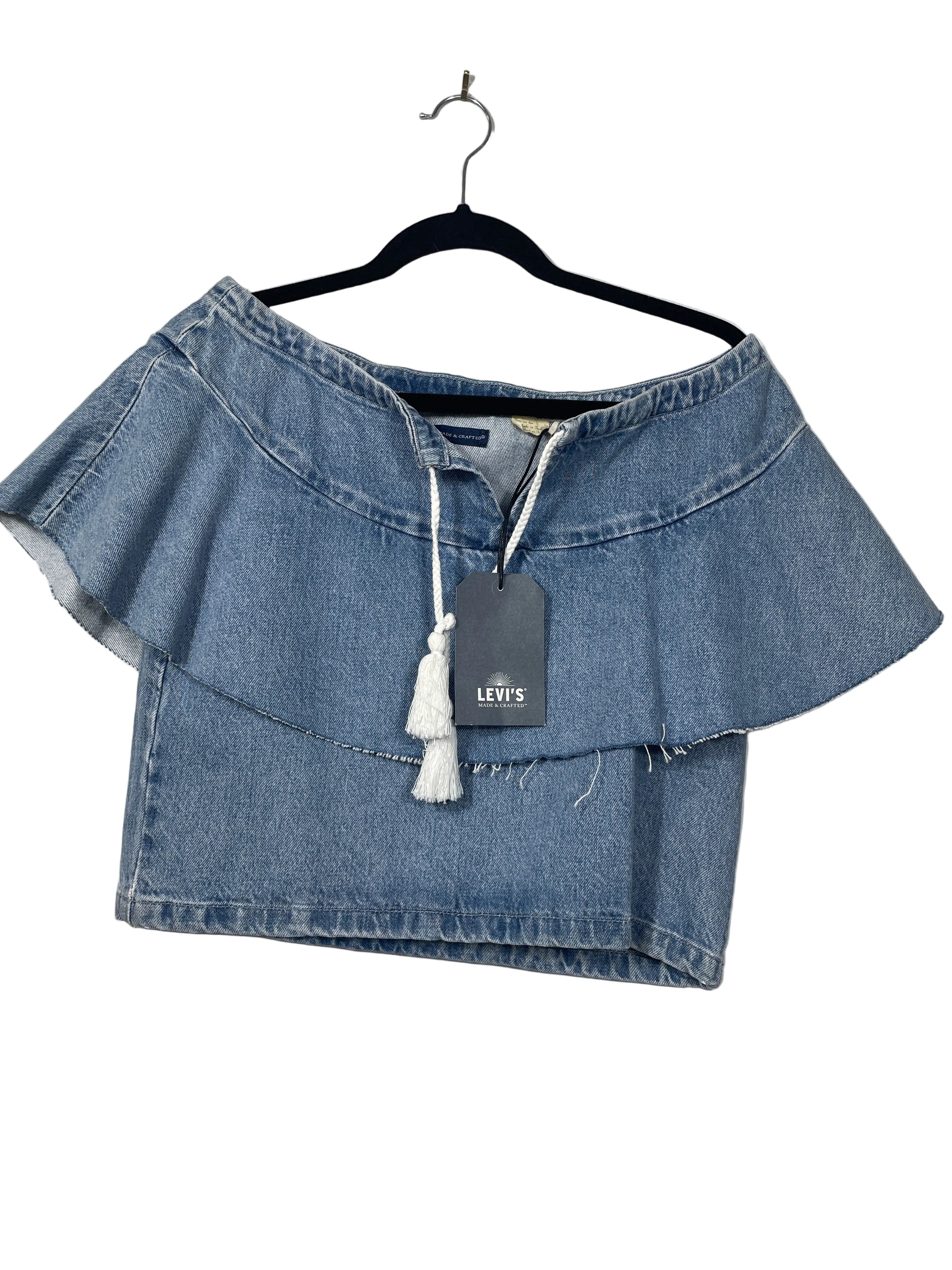 Levi’s Made & Crafted XS blue denim ruffle crop top front