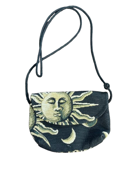 Danny K Celestial black sun moon tapestry crossbody bag