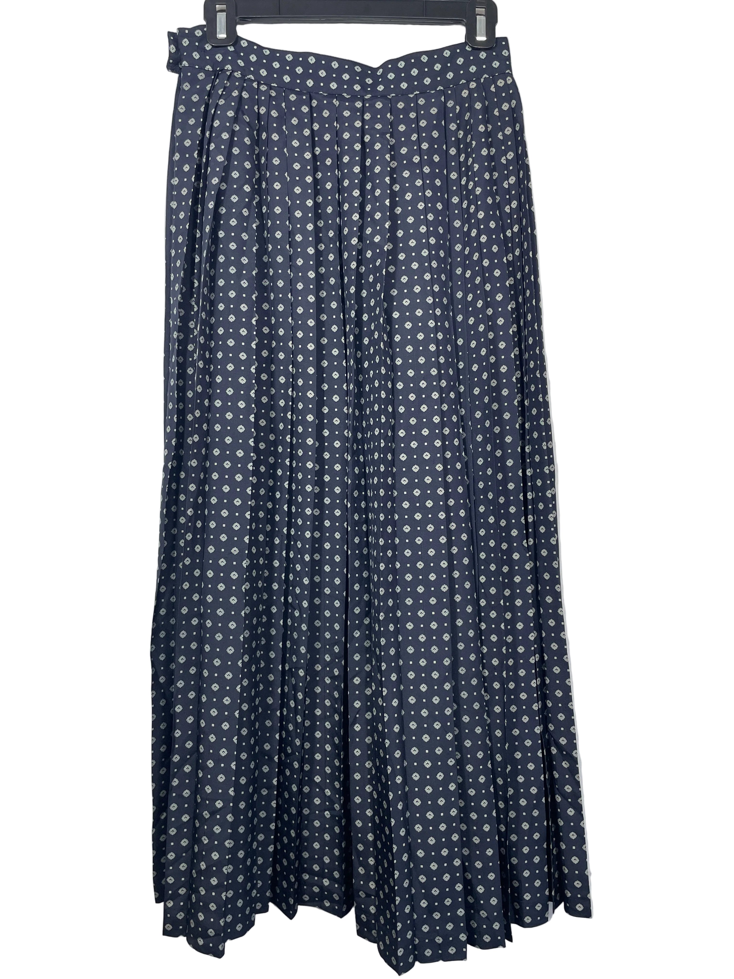 Vintage Alfred Sung size 6 navy blue silk pleated long skirt back view