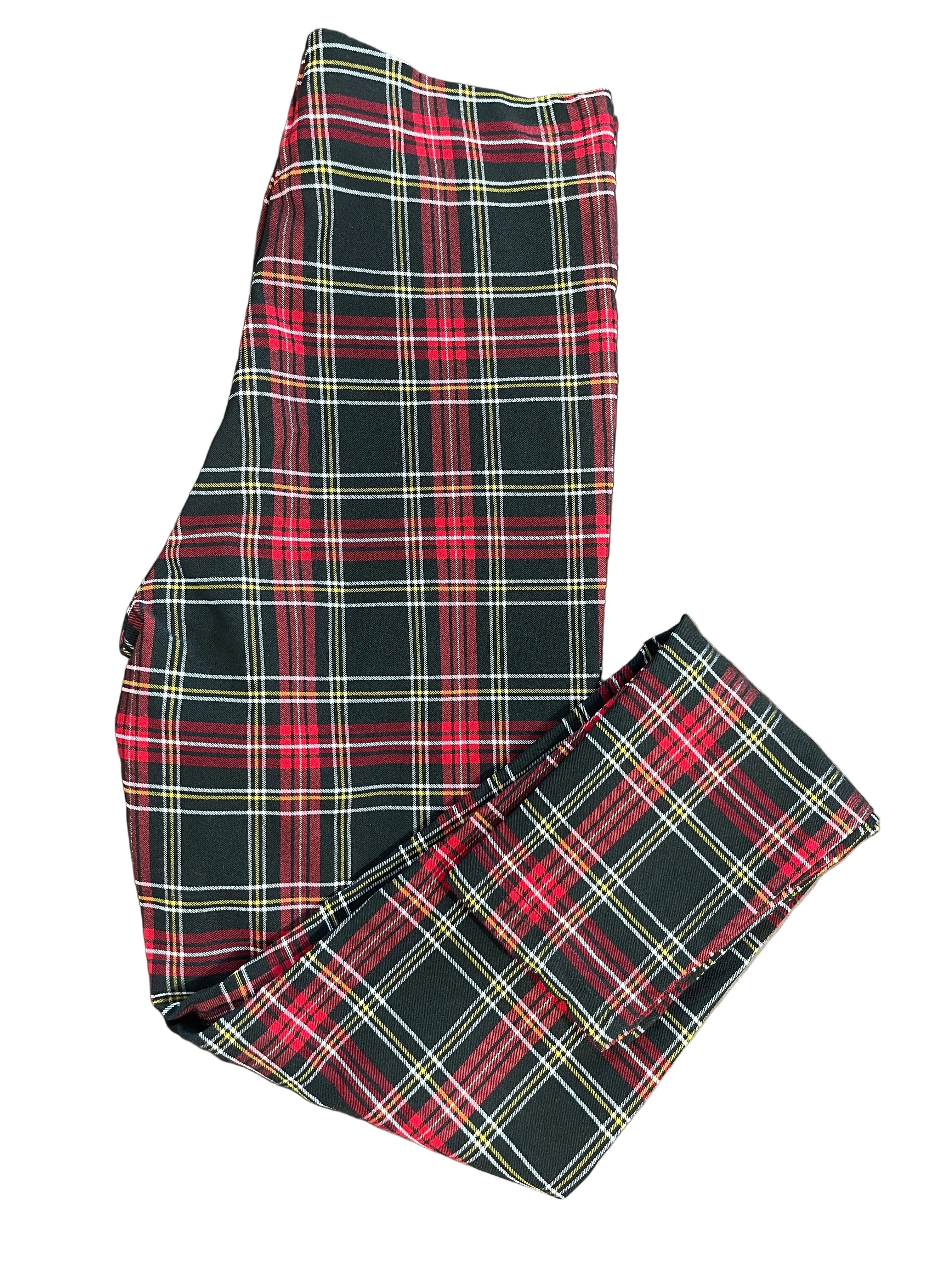 Zara small black and red plaid straight leg pants front