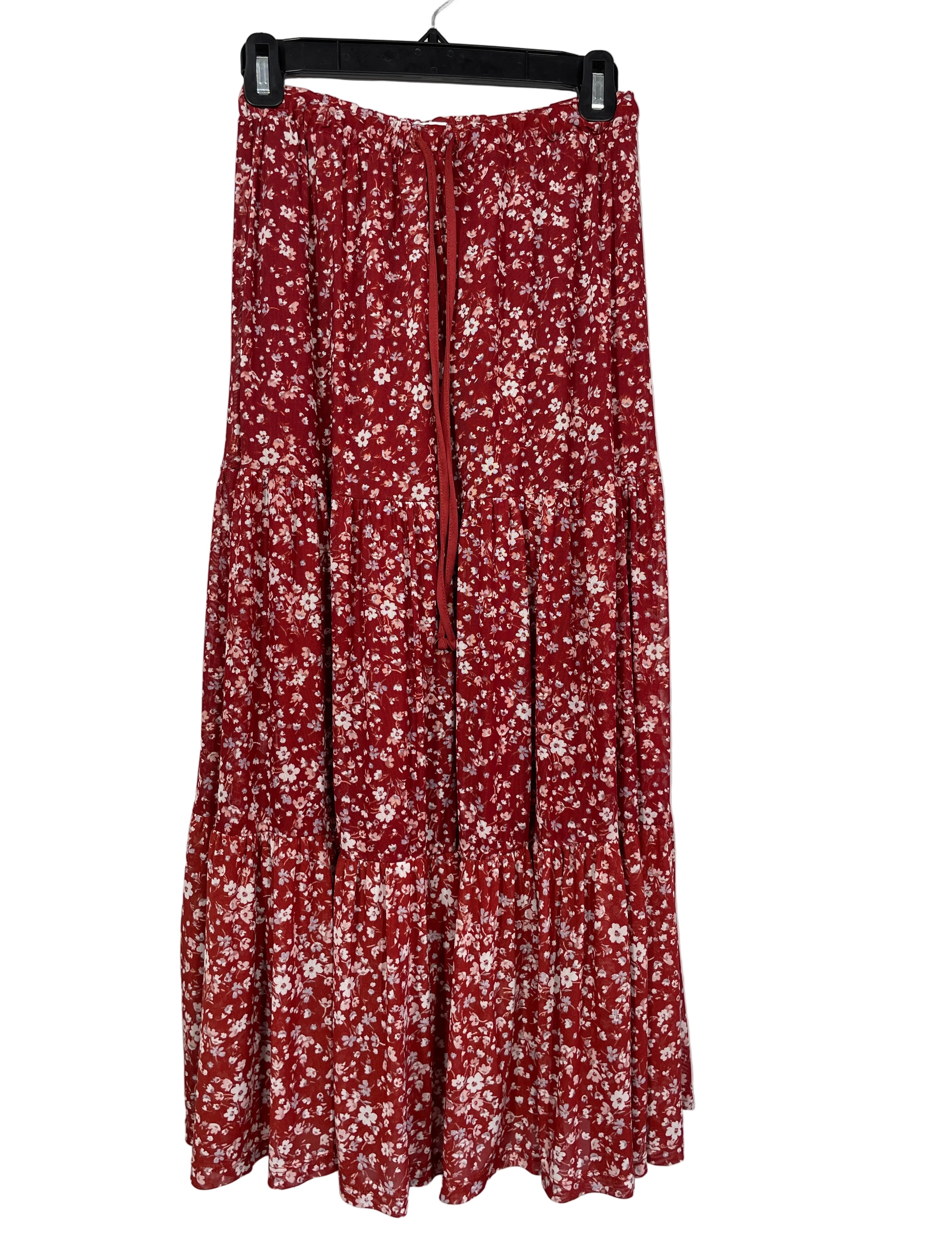 Ardene size small red ditsy floral tiered maxi skirt
