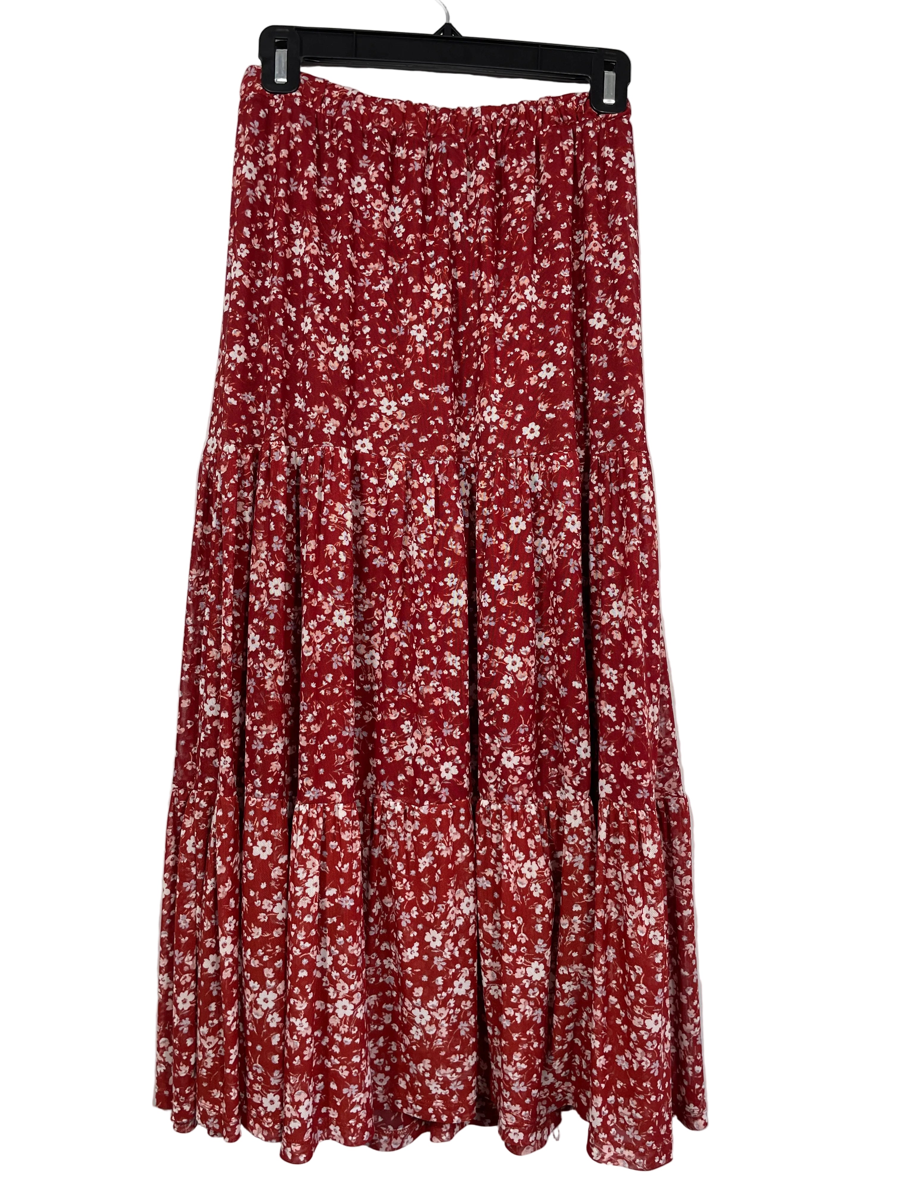 Ardene size small red ditsy floral tiered maxi skirt back view