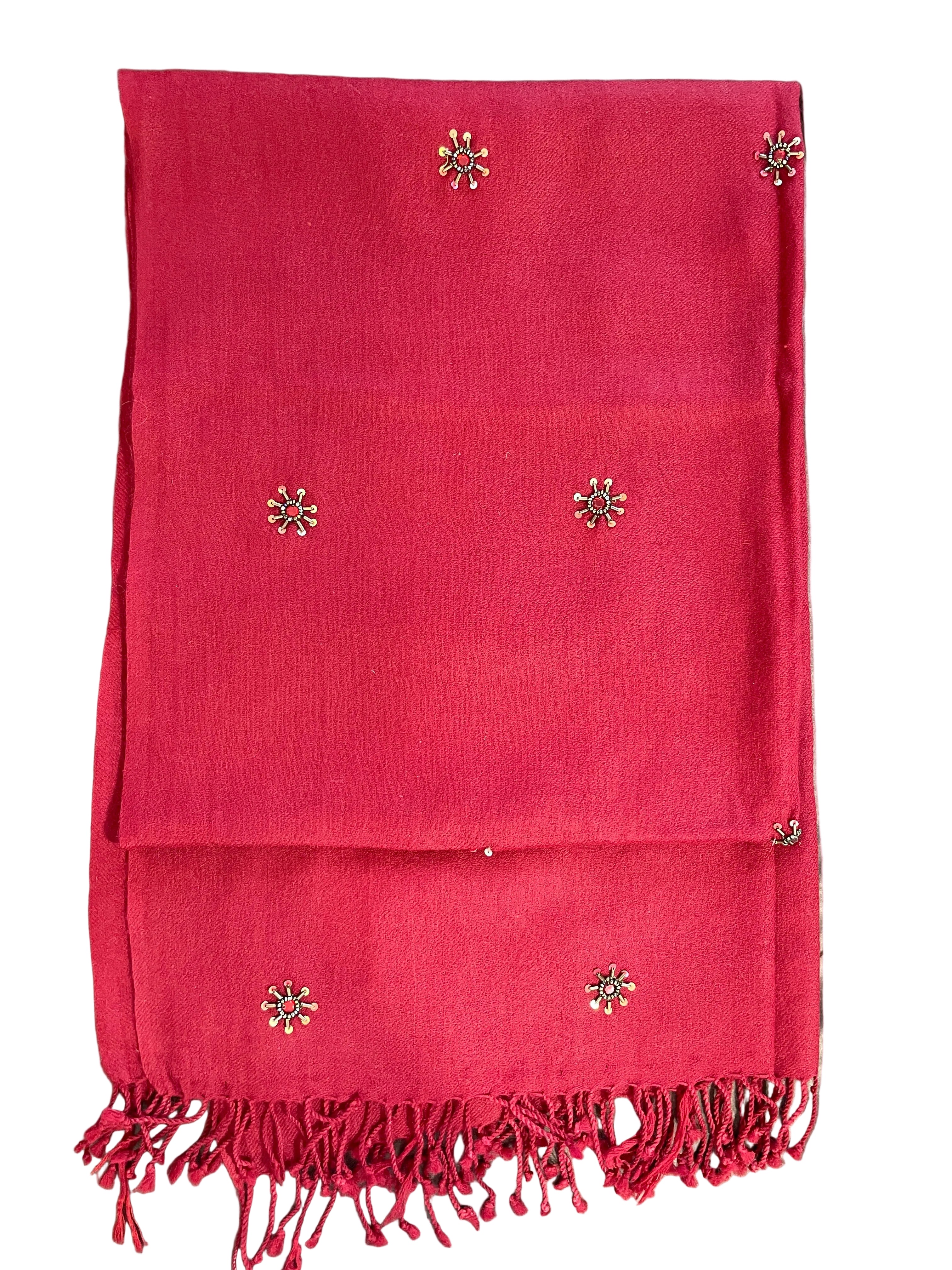 red scarf with fringe