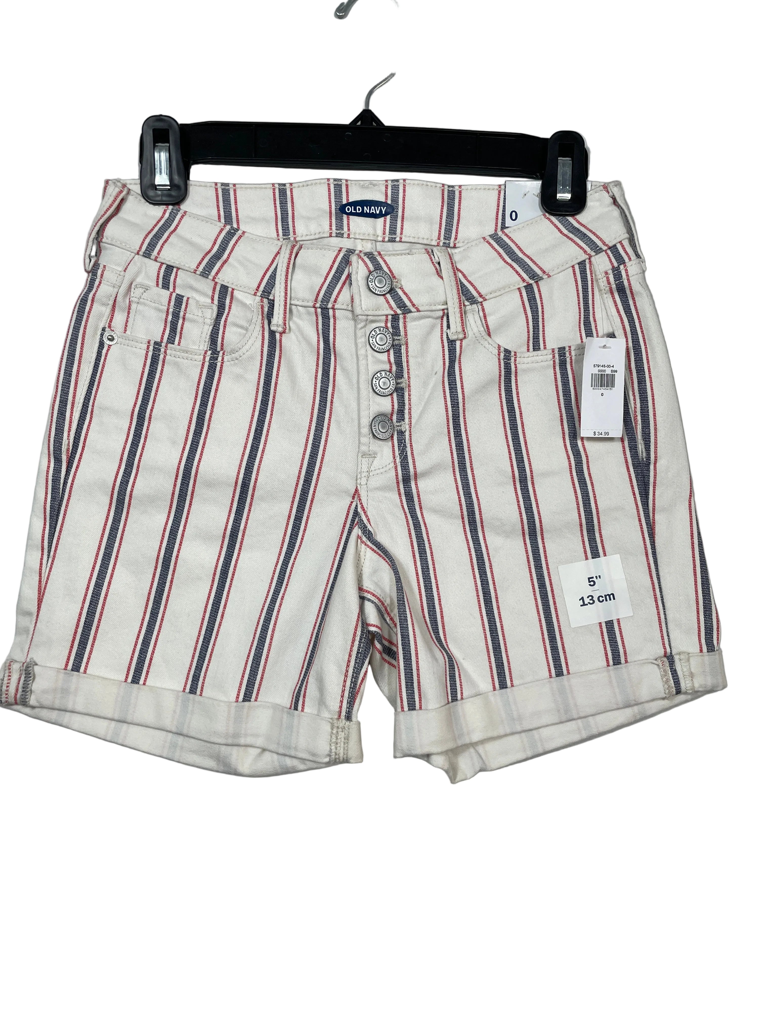 Old Navy size 0 white red navy striped denim shorts