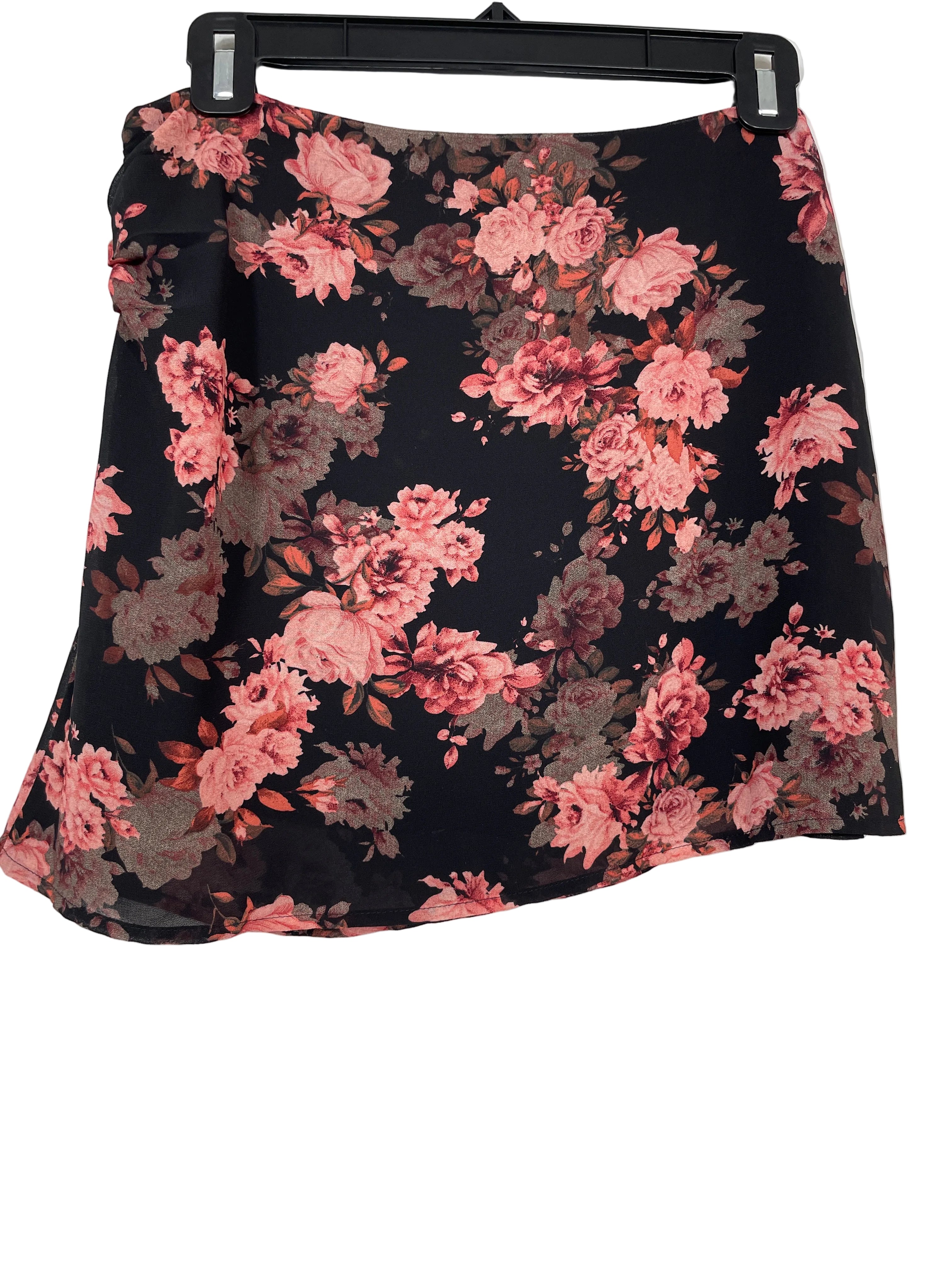Et Clet black pink floral mini skirt