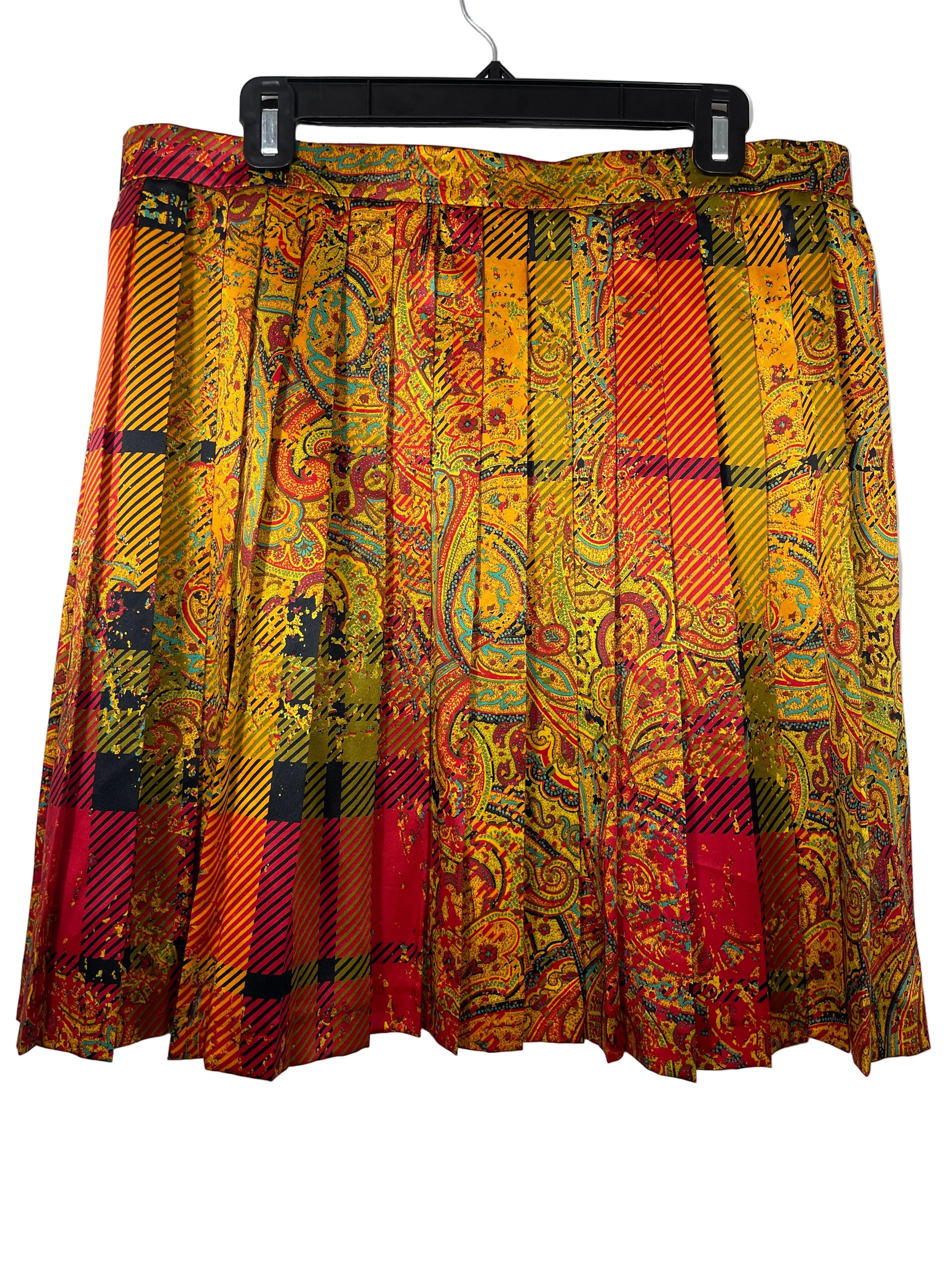 Size 10 Vintage Louis Féraud Multicolour Paisley Plaid Silk Skirt Back View