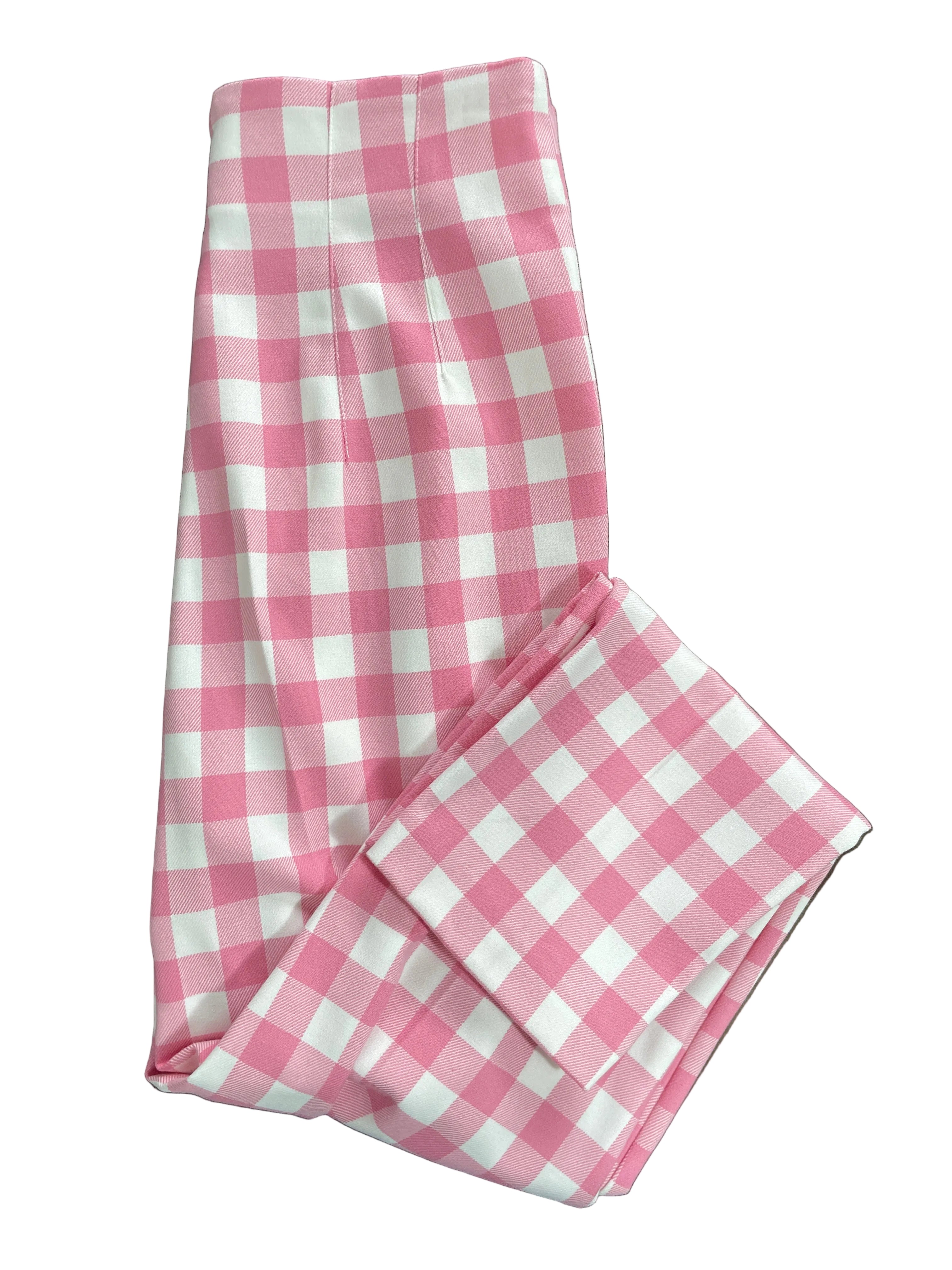 Small Zara Pink and White Gingham Pants Front View