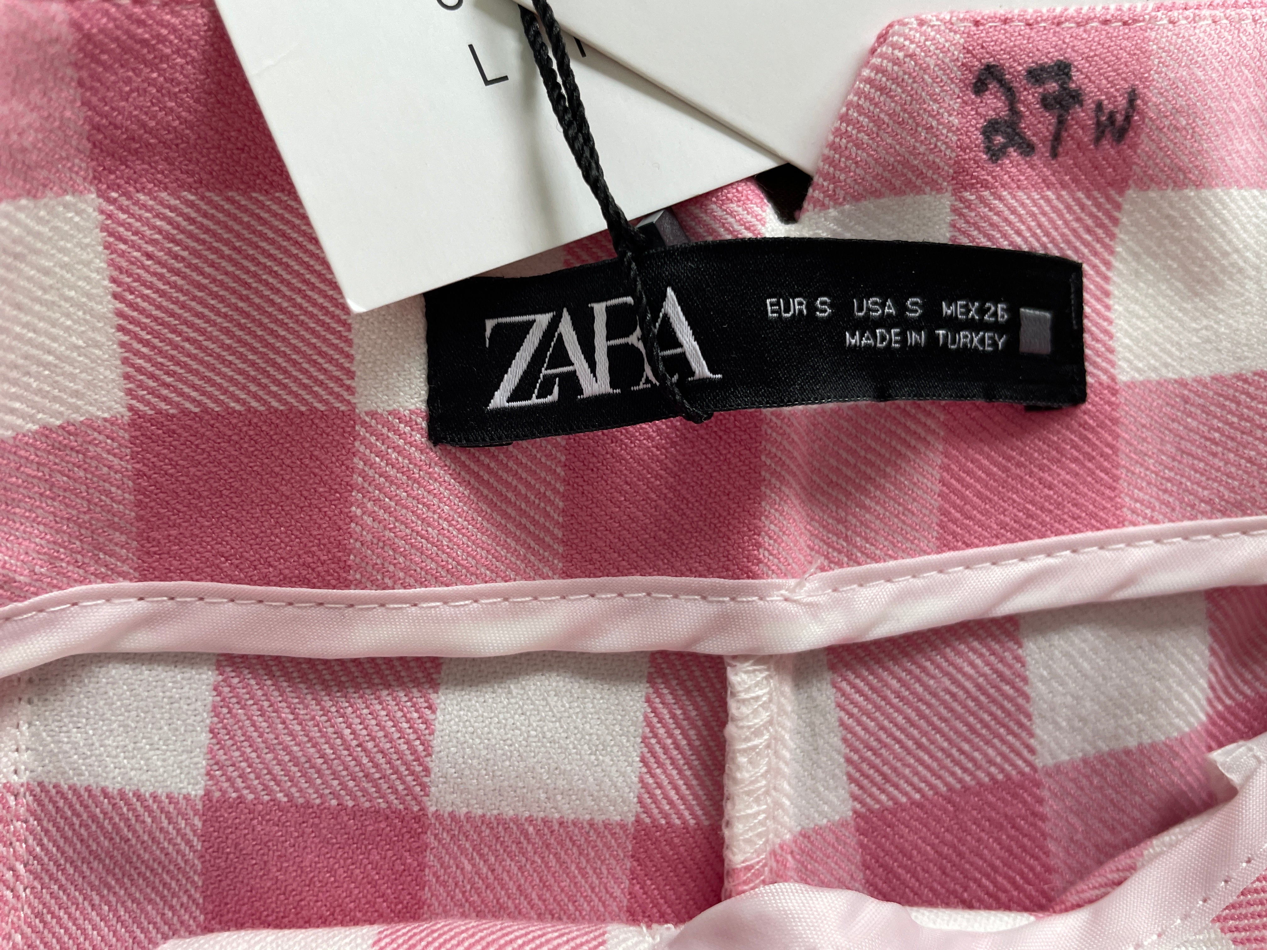 Small Zara Pink and White Gingham Pants Size Small Made in Turkey Label