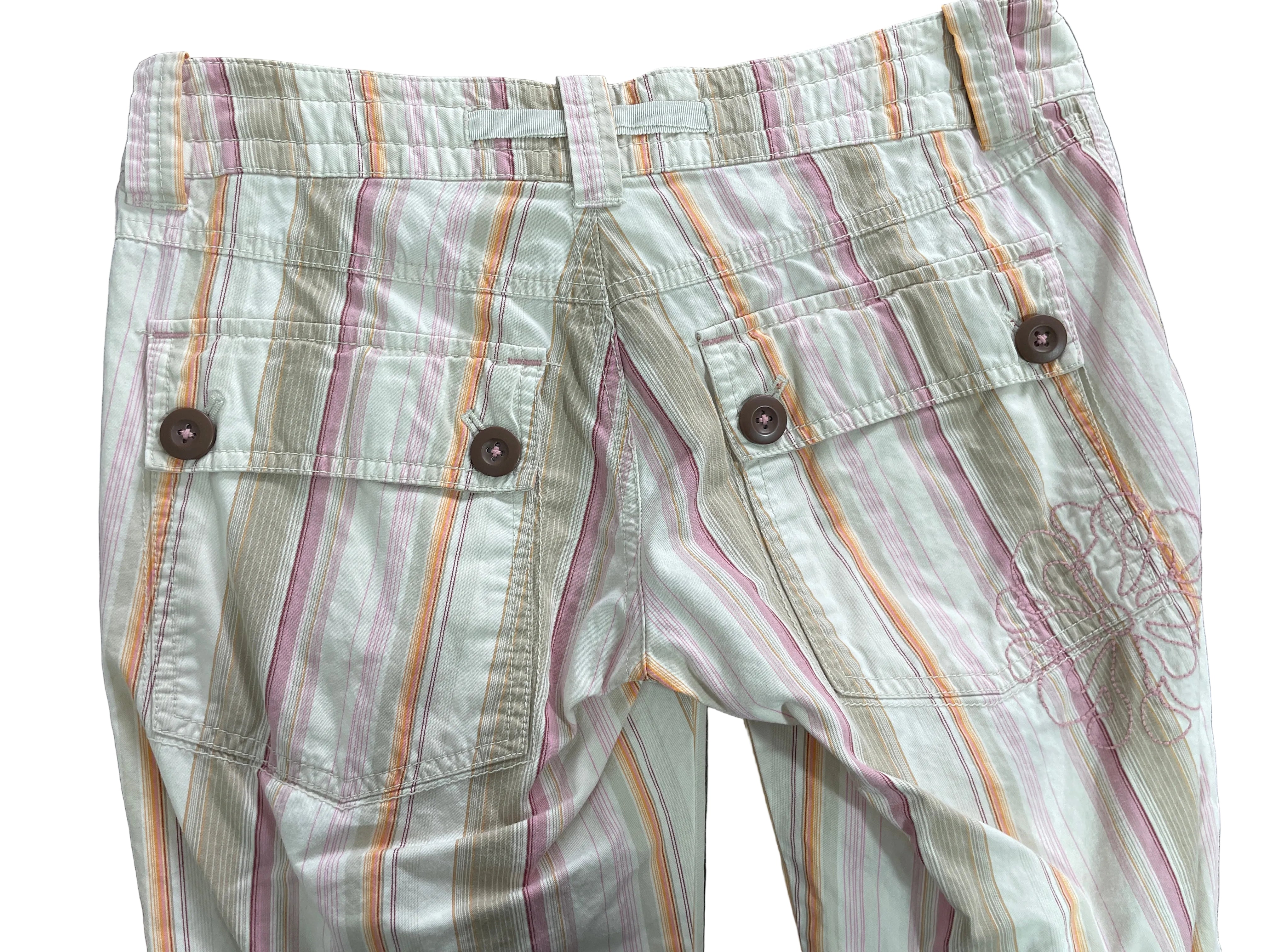 Vintage American Eagle Striped Cargo Capri Pants Embroidered Back Pockets