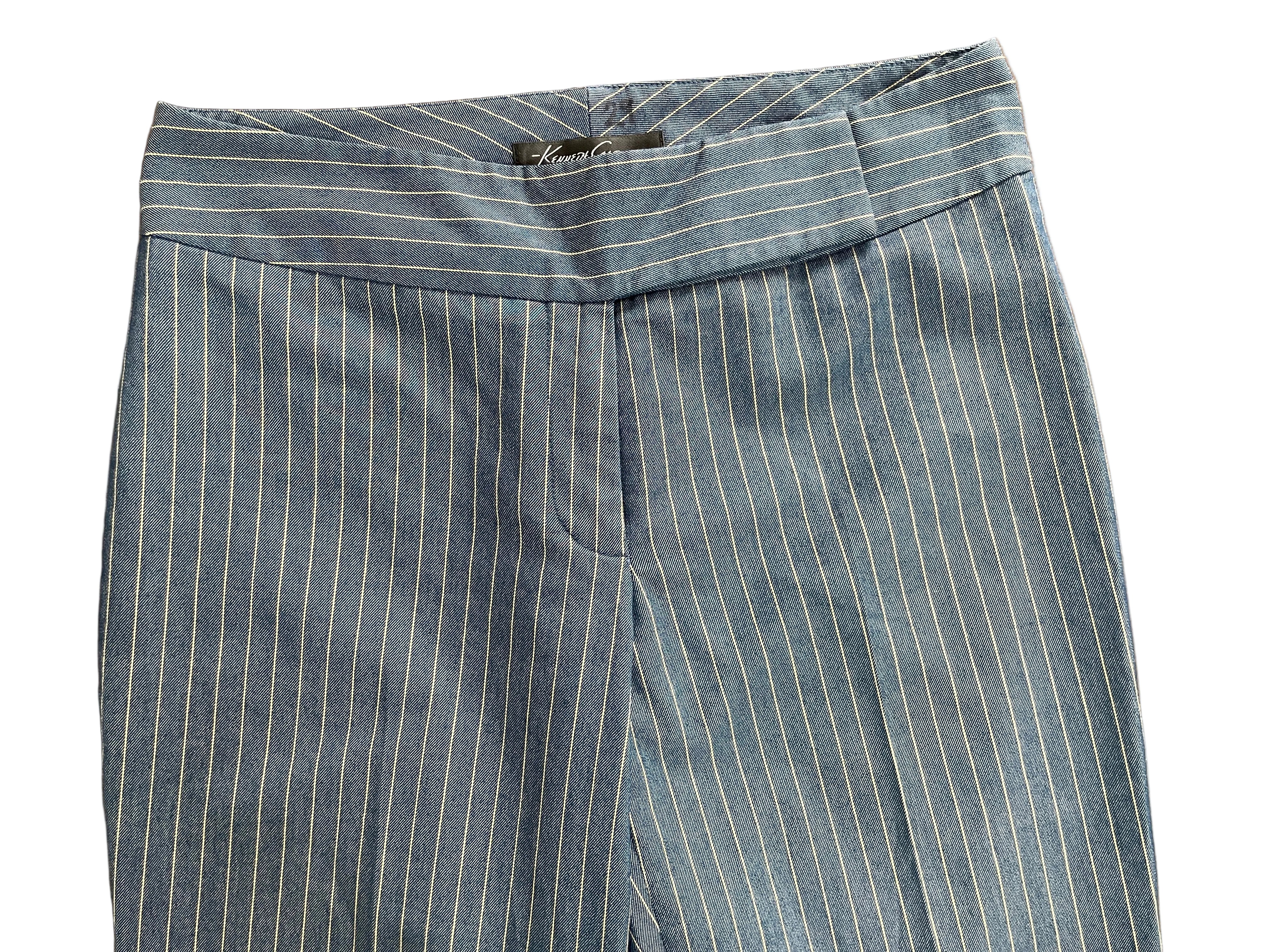 Kenneth Cole New York blue cream pinstripe pants front