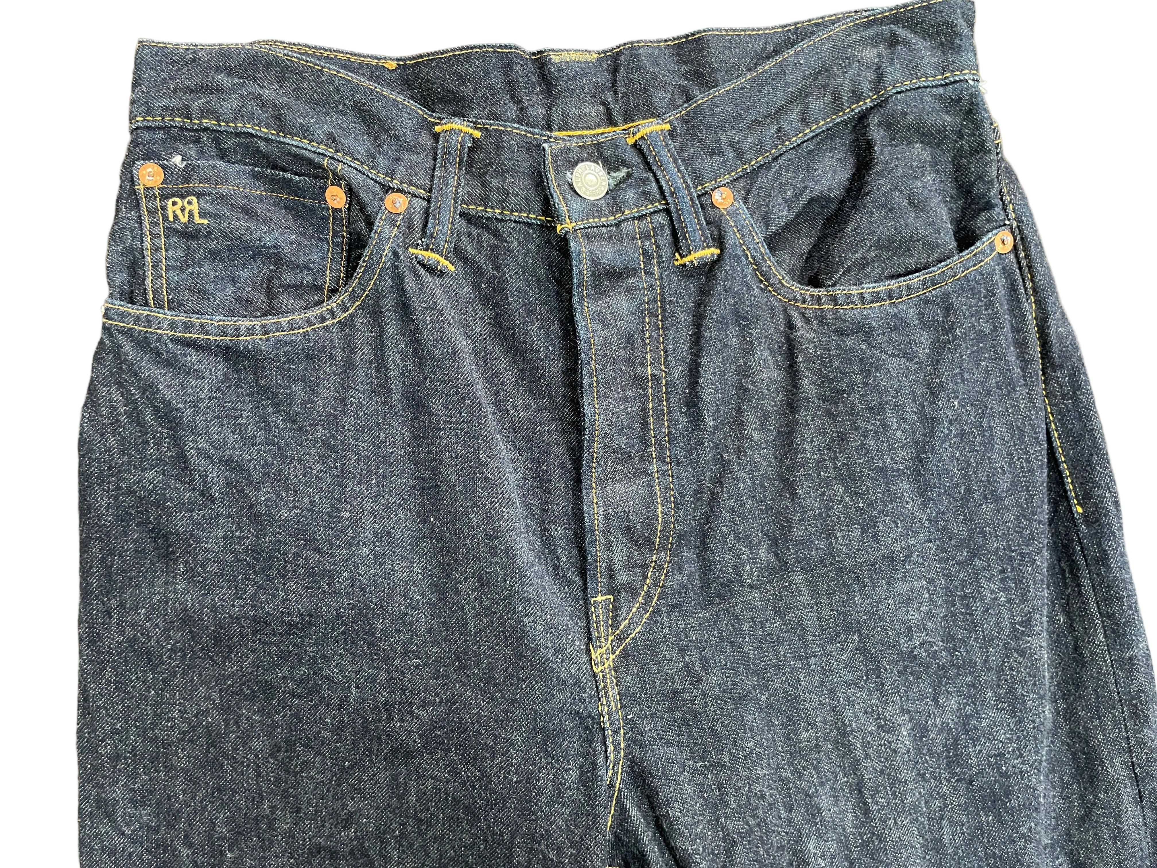 RRL Ralph Lauren High Boy dark blue jeans front pocket detail