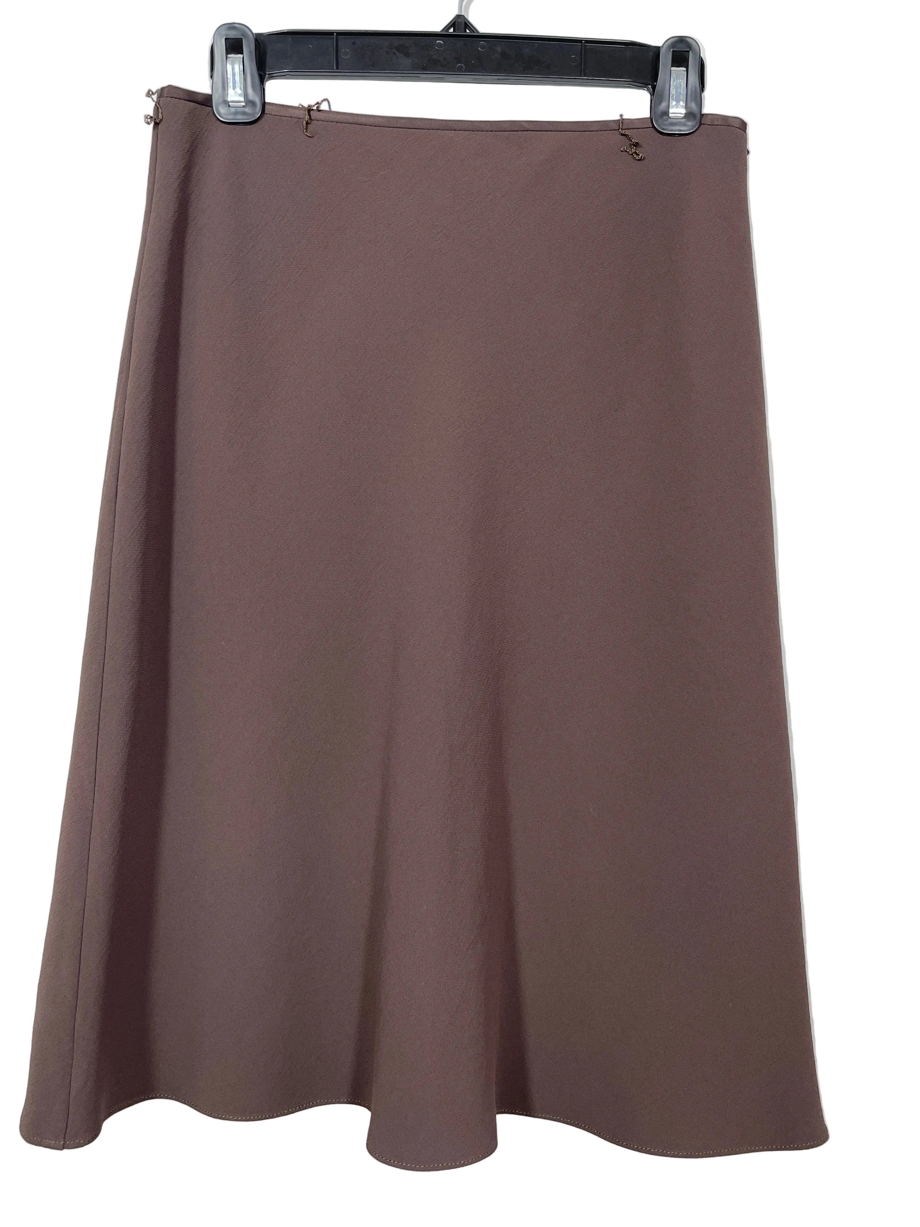 Aritzia size 8 brown Crepette A-line knee length skirt front view