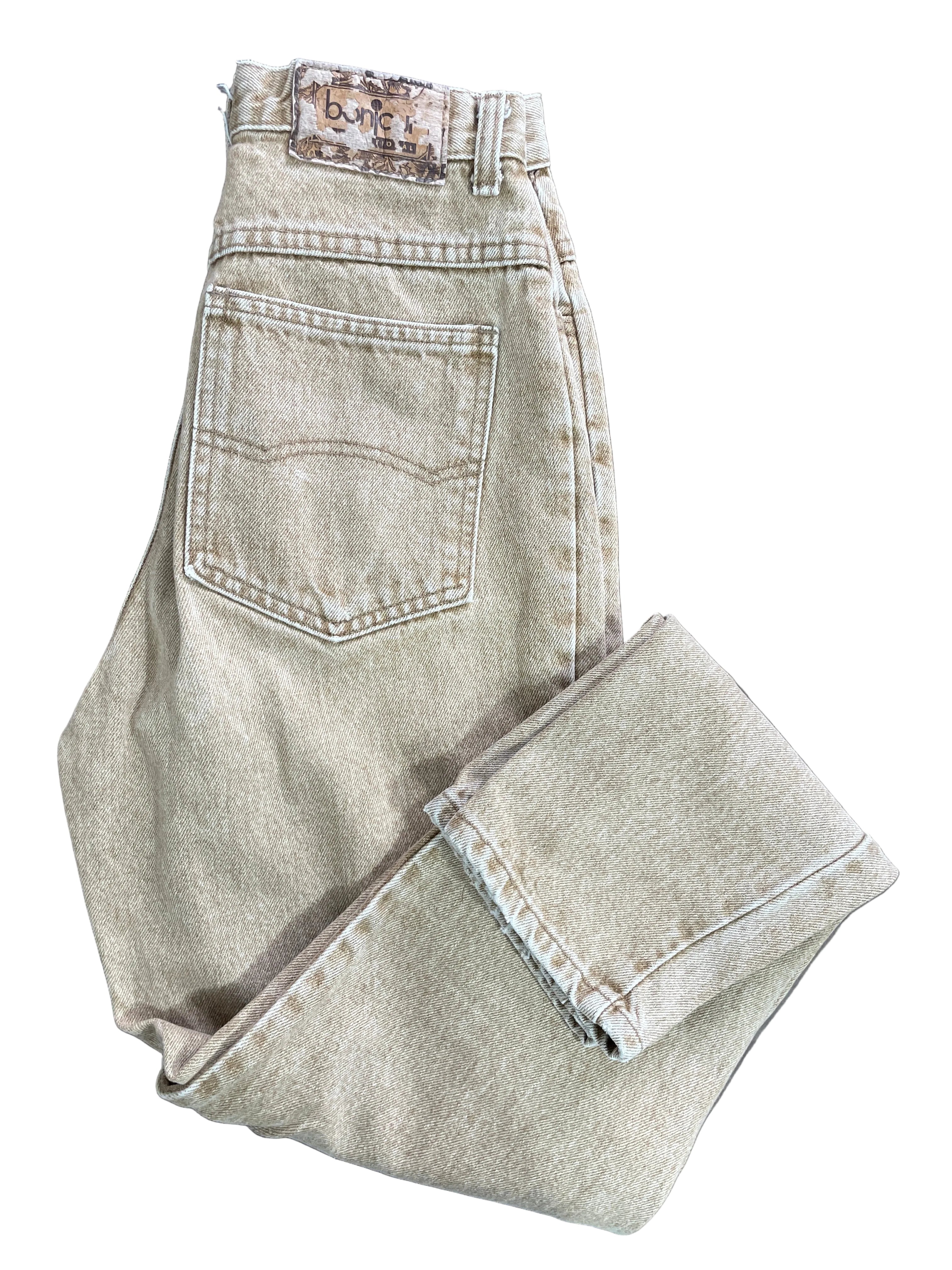 Vintage Bonjour International beige stone wash jeans size 6 folded back view