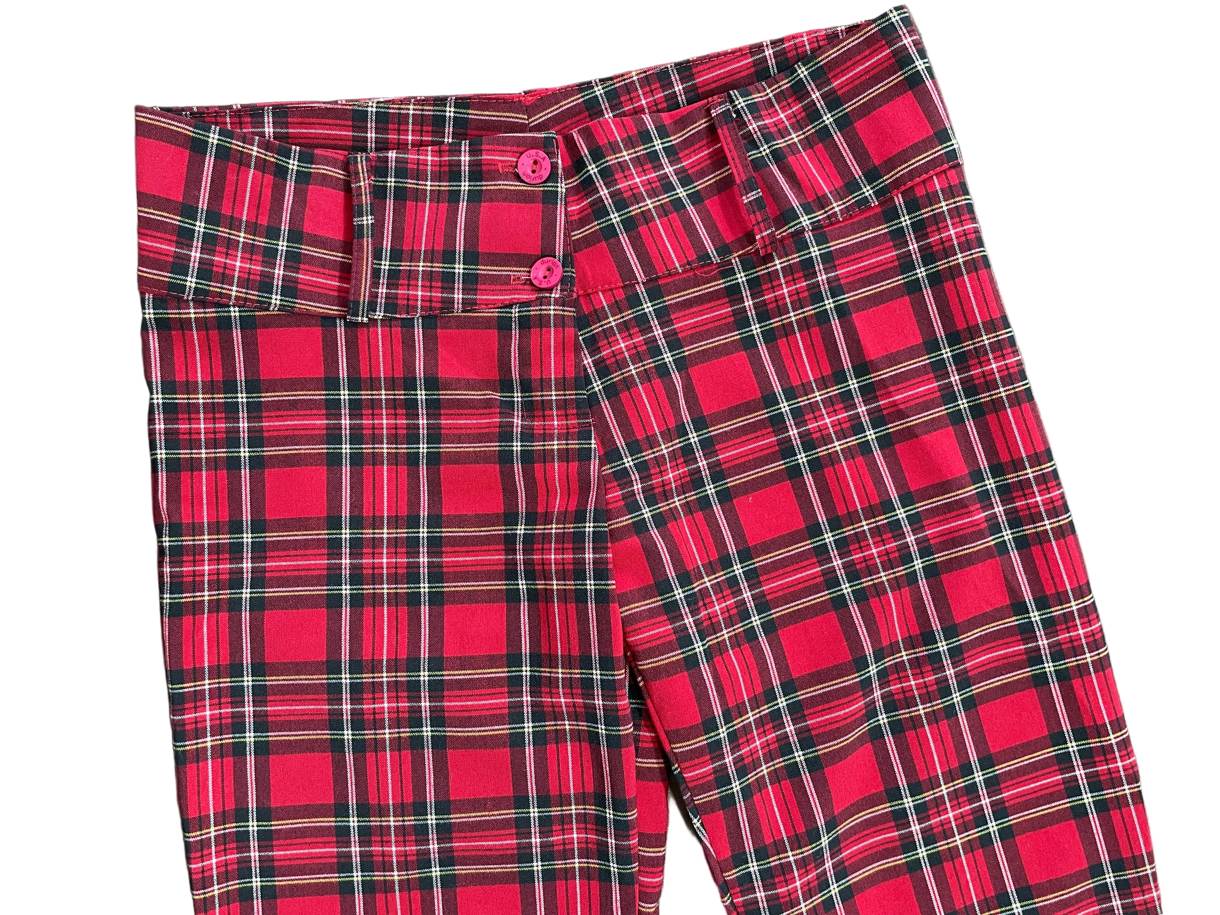 Durian red black plaid straight leg pants size S