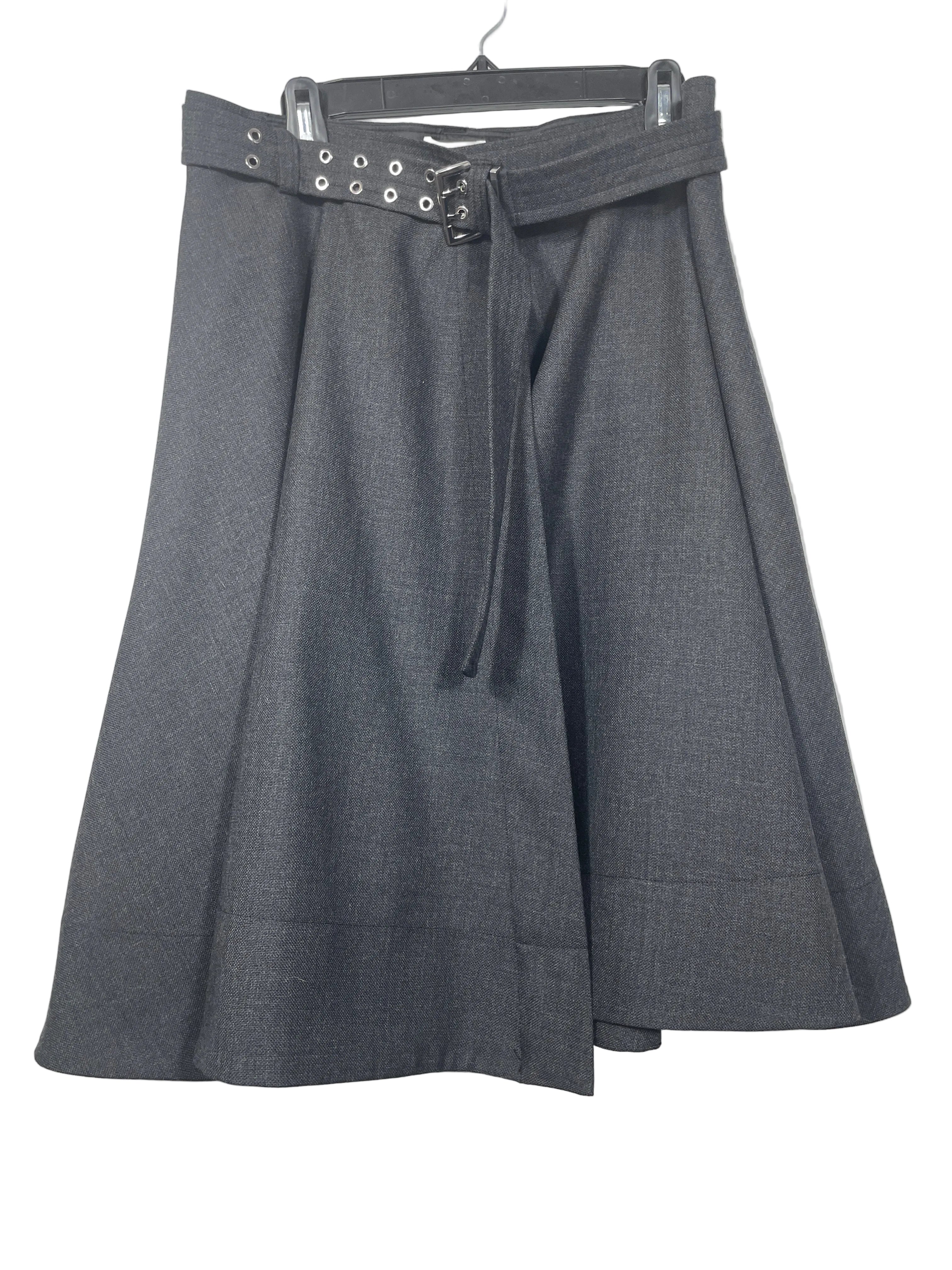 Small GANNI Phantom Grey Wool Suiting Wrap Skirt Front View