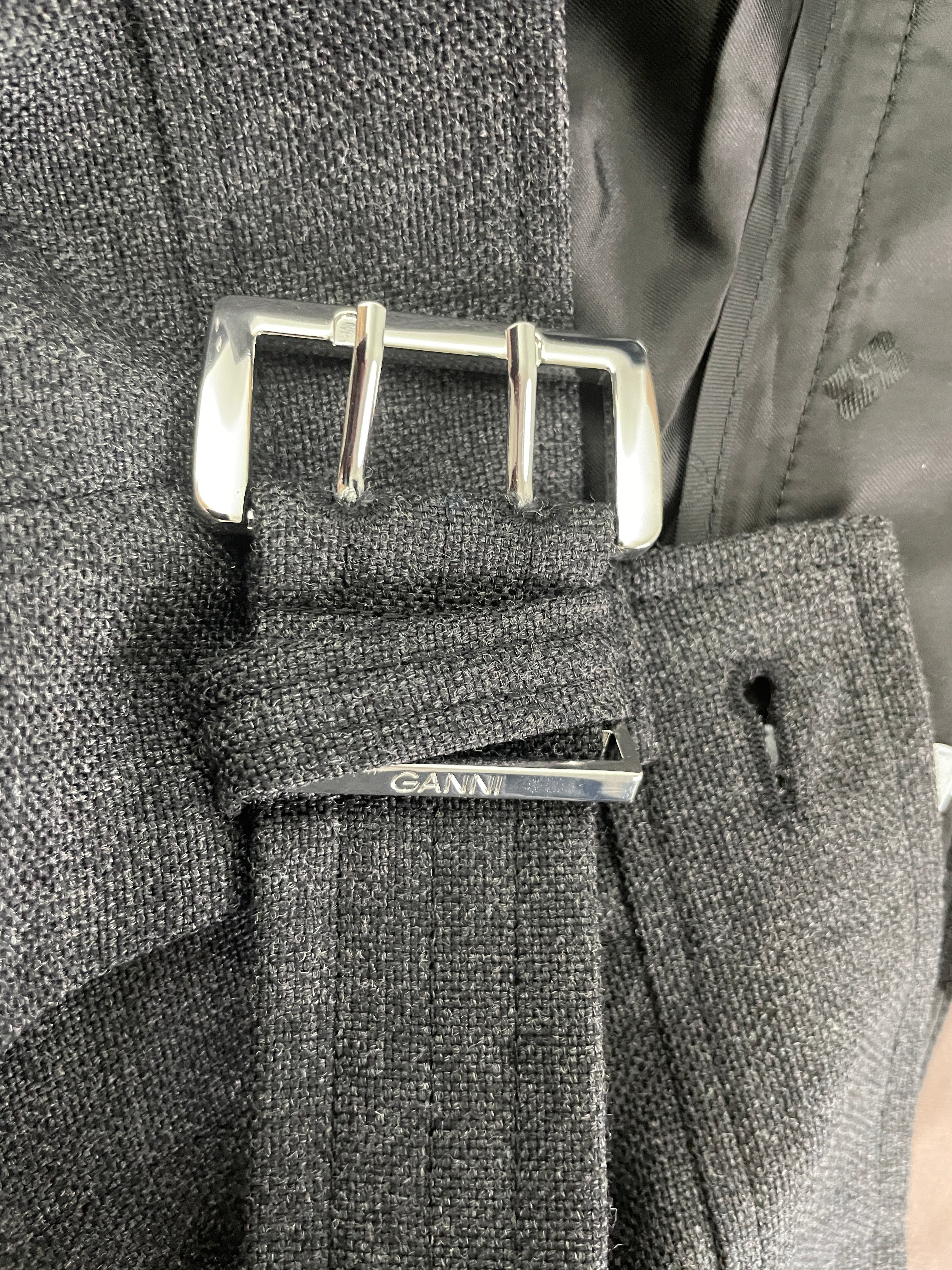 Small GANNI Phantom Grey Wool Suiting Wrap Skirt Eyelet Belt and Buckle Detail