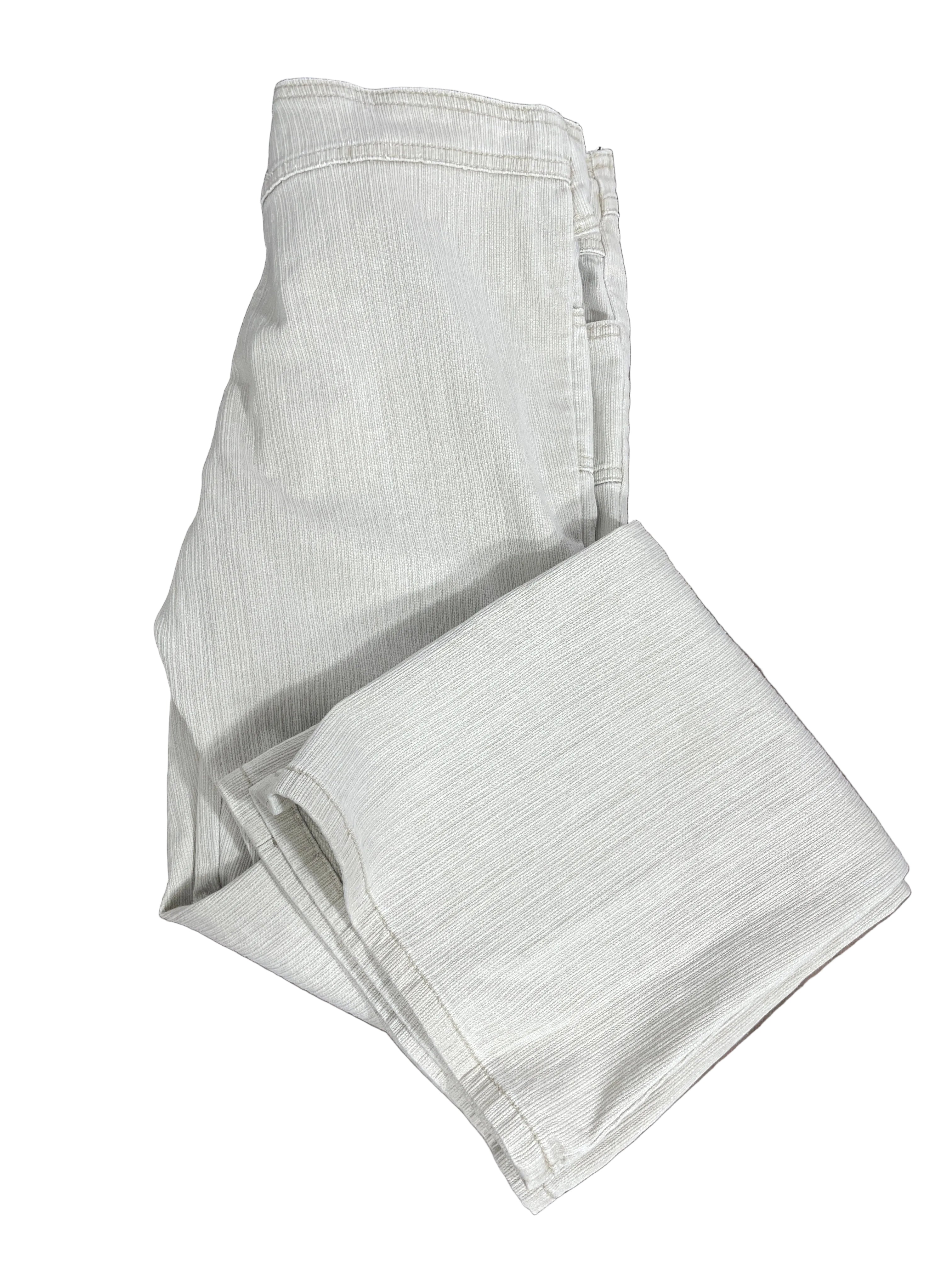 Size 7 Vintage Dynamite Beige Pinstripe Flare Pants Full Leg View